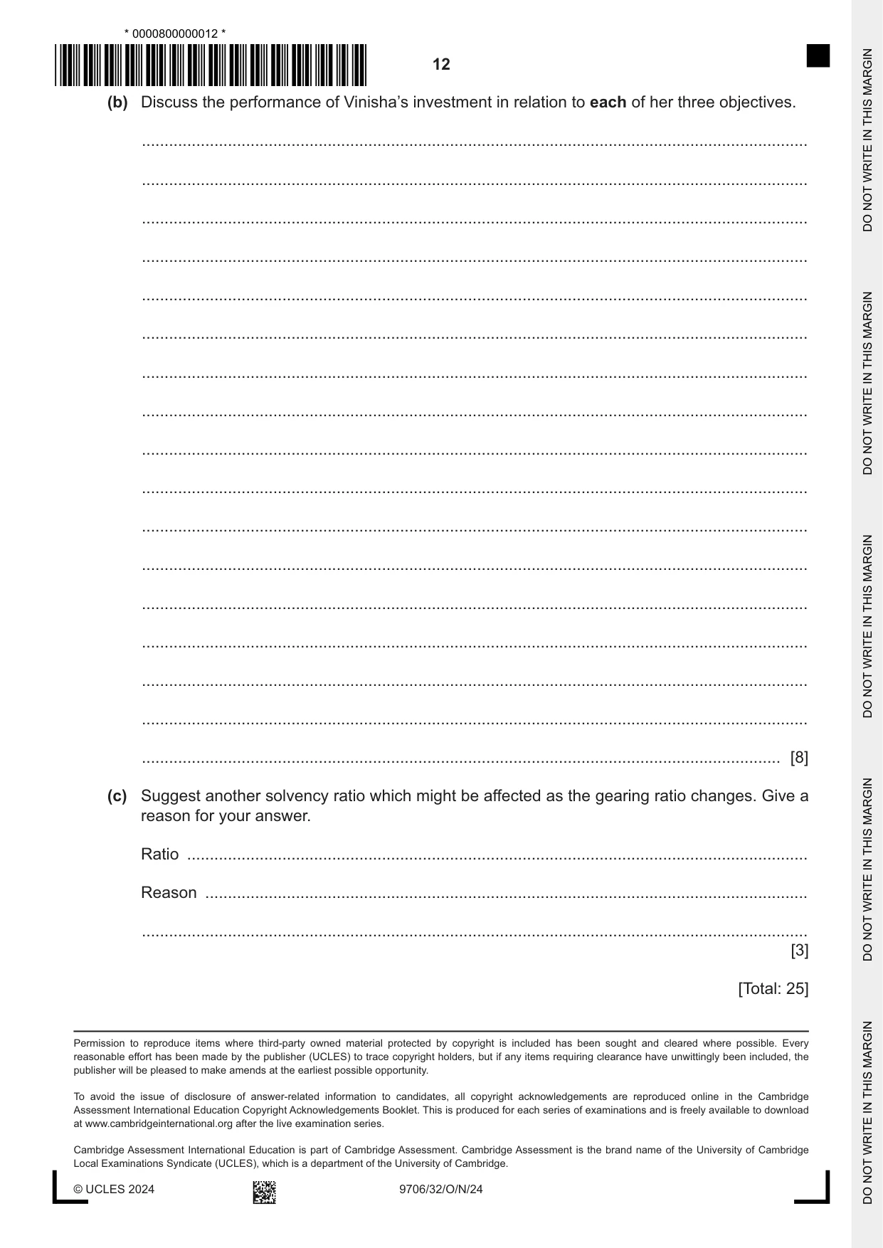 Cambridge A Level Accounting 9706 2024 Oct/Nov Paper 3 · Variant 2 question paper, page 12 of 12