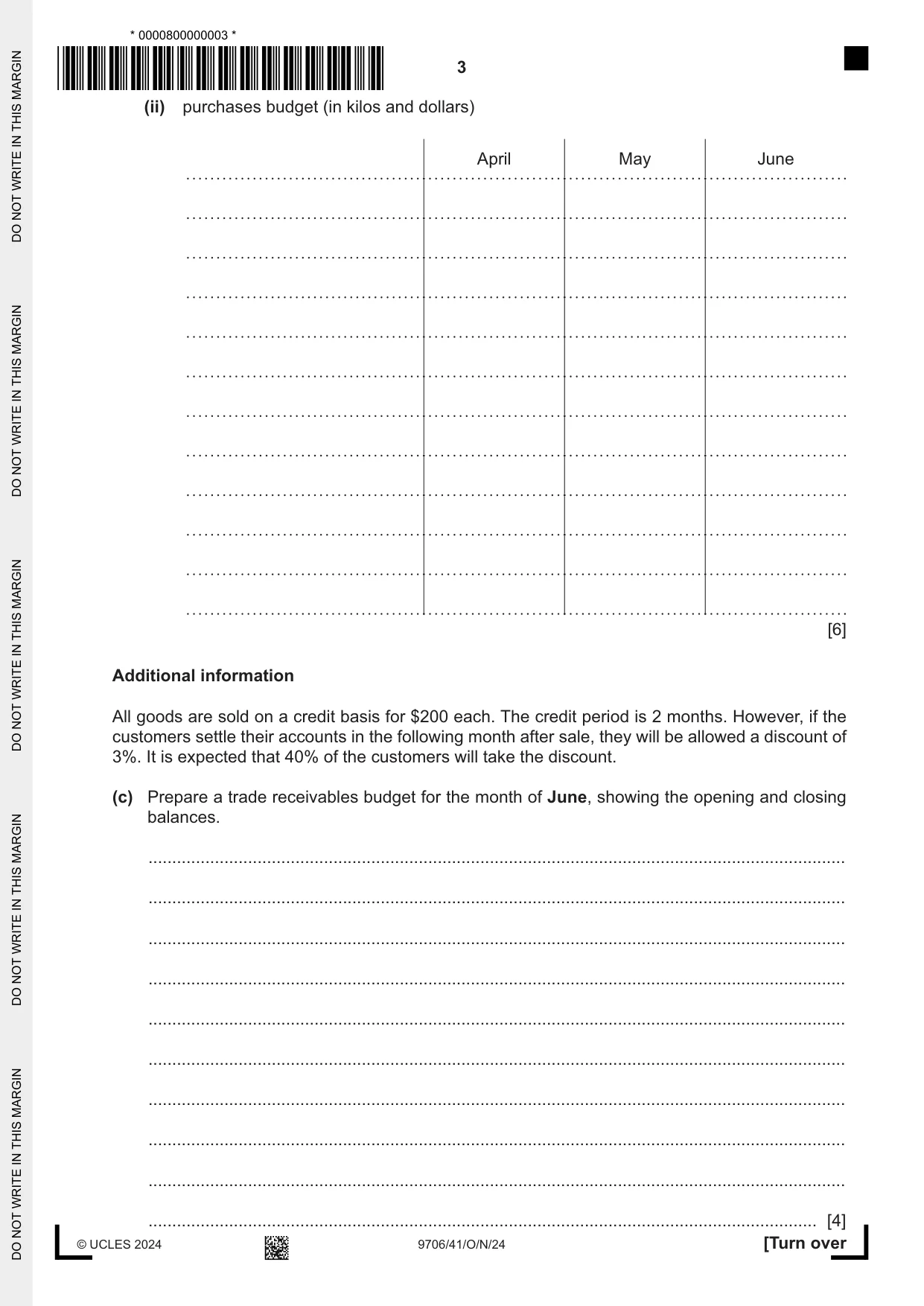 Cambridge A Level Accounting 9706 2024 Oct/Nov Paper 4 · Variant 1 question paper, page 3 of 8