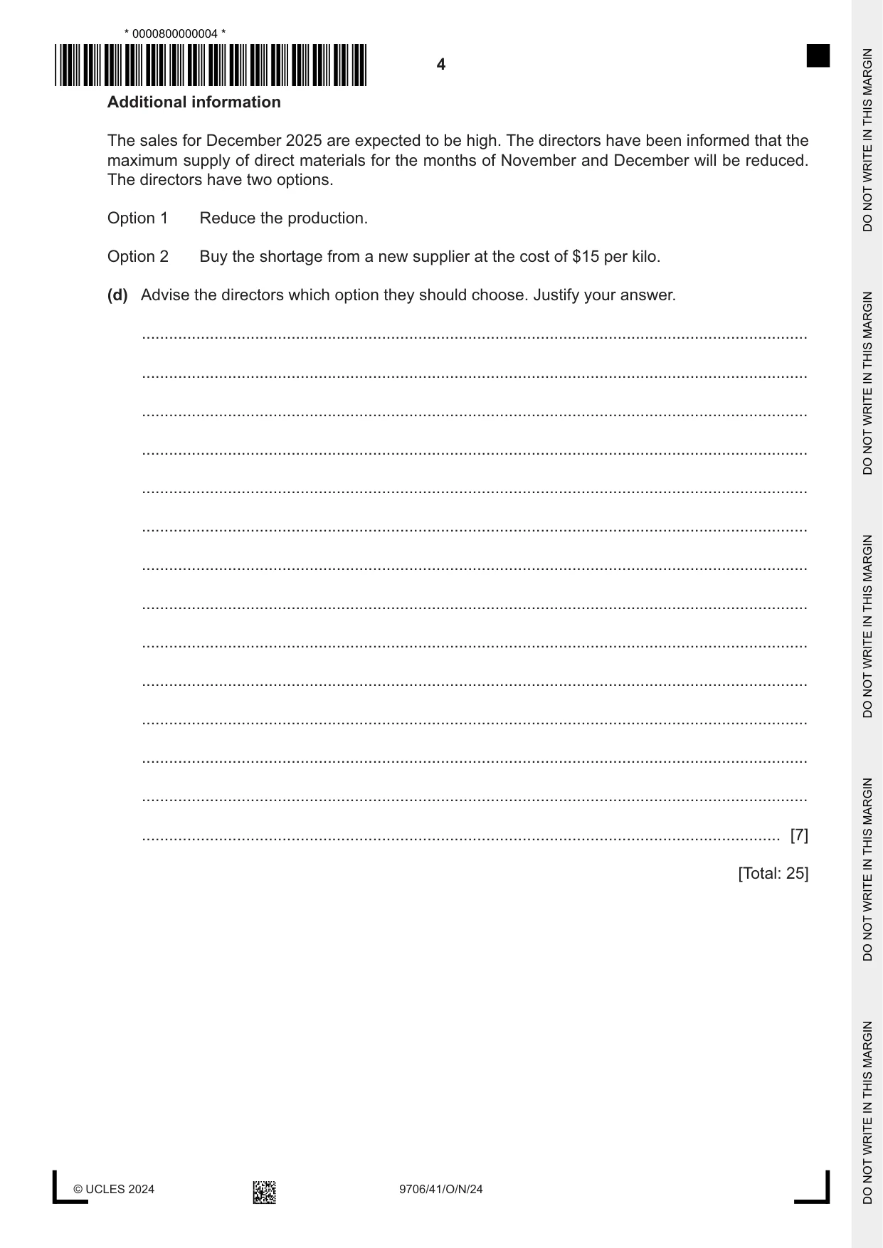 Cambridge A Level Accounting 9706 2024 Oct/Nov Paper 4 · Variant 1 question paper, page 4 of 8