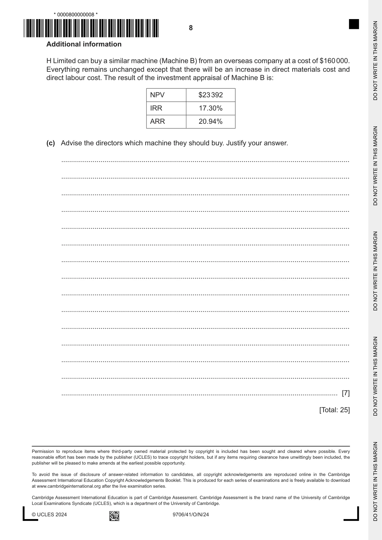 Cambridge A Level Accounting 9706 2024 Oct/Nov Paper 4 · Variant 1 question paper, page 8 of 8