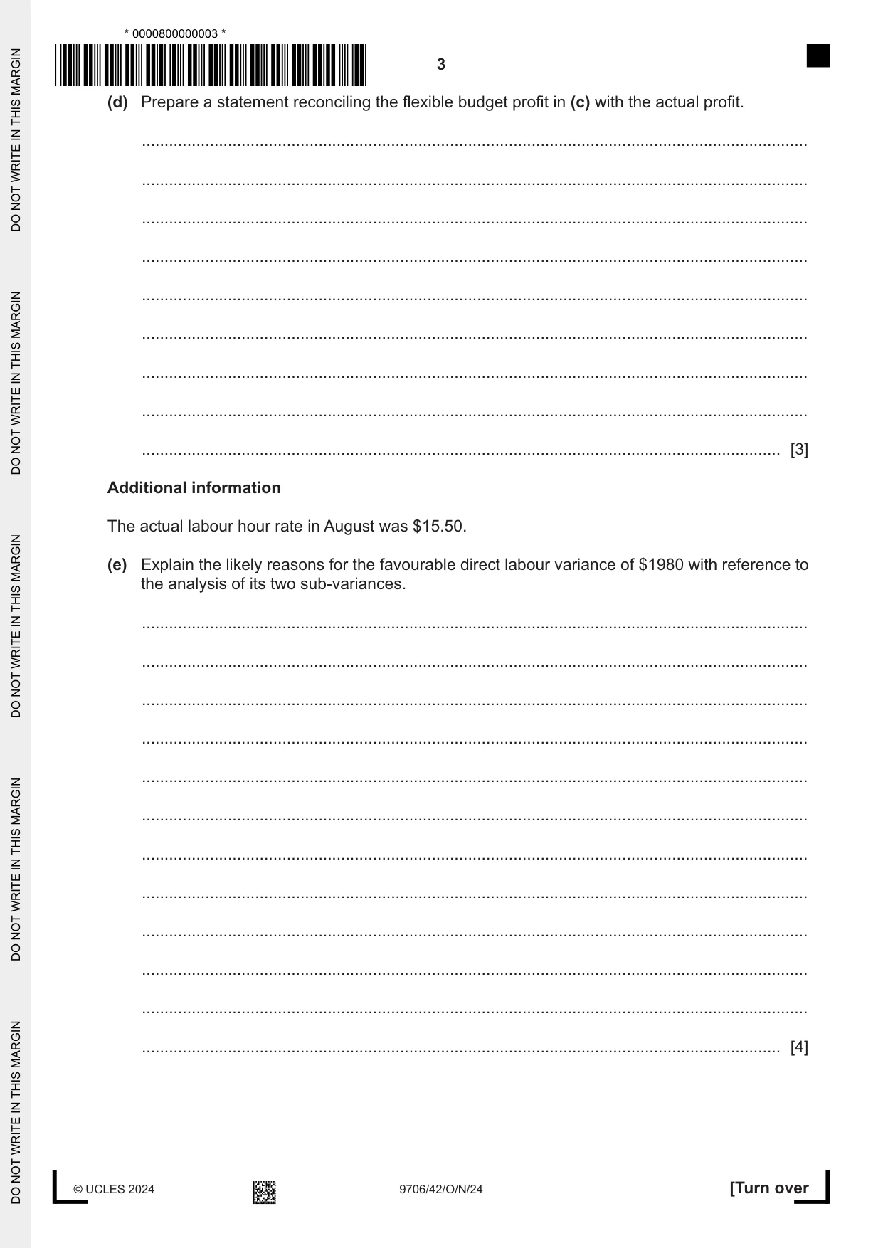 Cambridge A Level Accounting 9706 2024 Oct/Nov Paper 4 · Variant 2 question paper, page 3 of 8