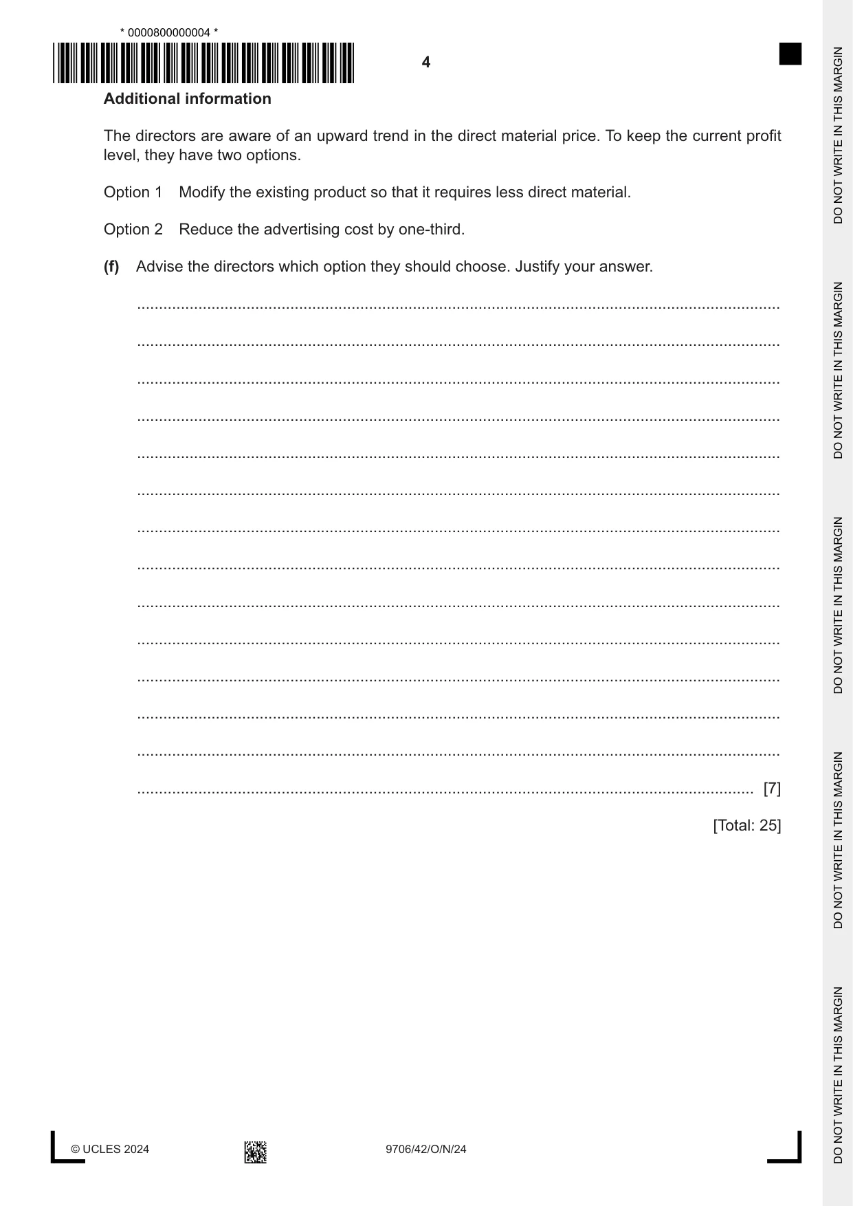 Cambridge A Level Accounting 9706 2024 Oct/Nov Paper 4 · Variant 2 question paper, page 4 of 8