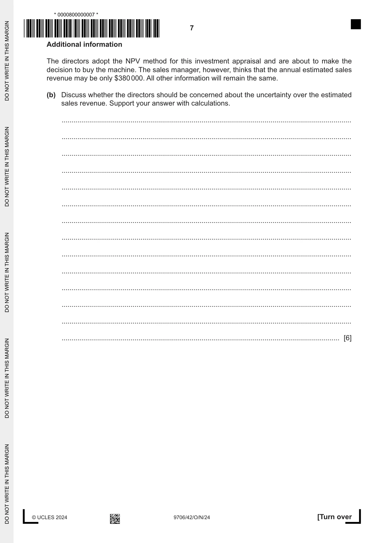 Cambridge A Level Accounting 9706 2024 Oct/Nov Paper 4 · Variant 2 question paper, page 7 of 8