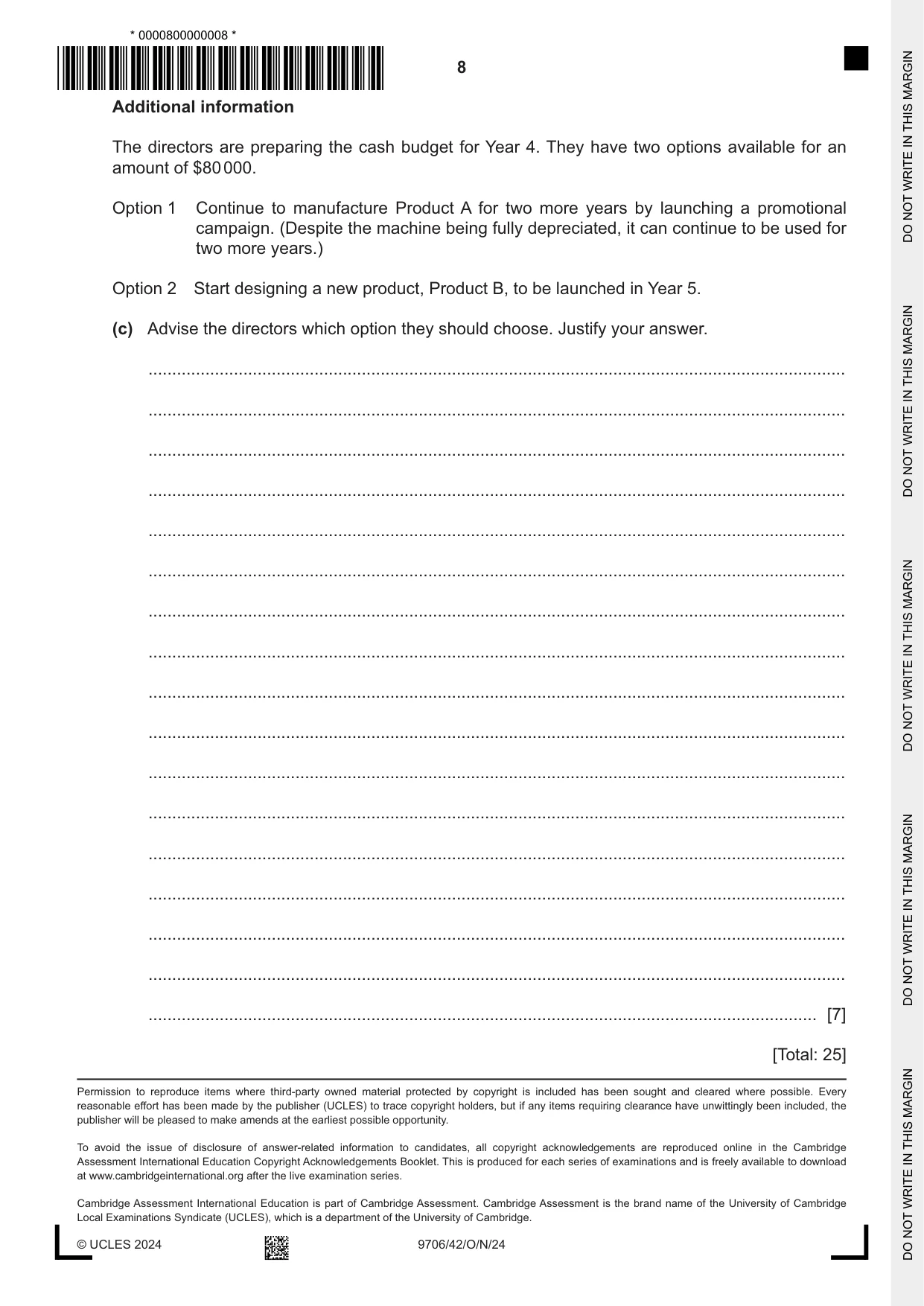 Cambridge A Level Accounting 9706 2024 Oct/Nov Paper 4 · Variant 2 question paper, page 8 of 8