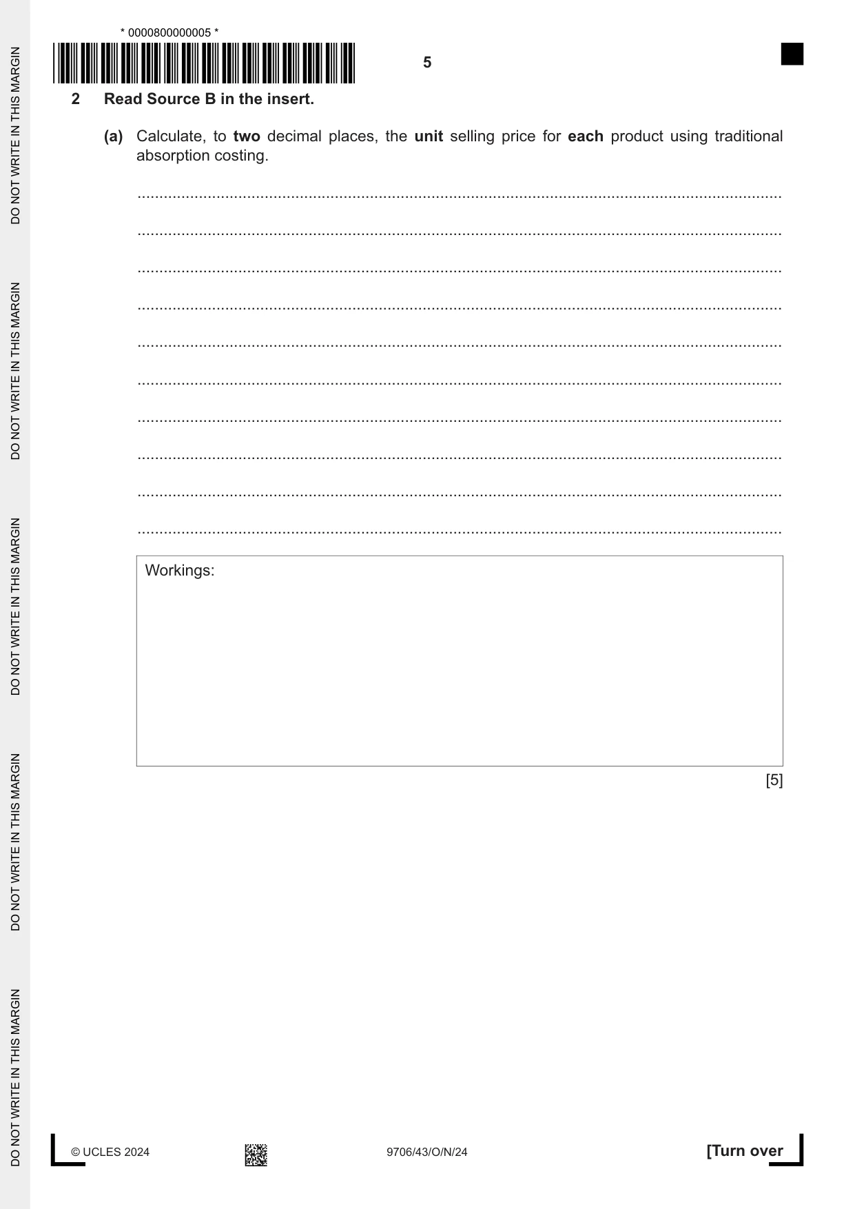 Cambridge A Level Accounting 9706 2024 Oct/Nov Paper 4 · Variant 3 question paper, page 5 of 8