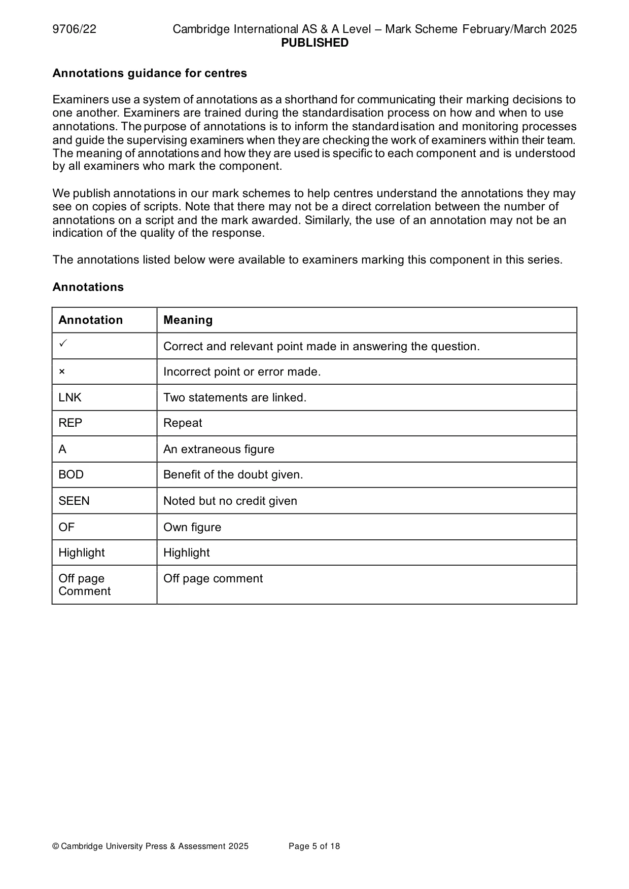 Mark scheme, page 5 of 18