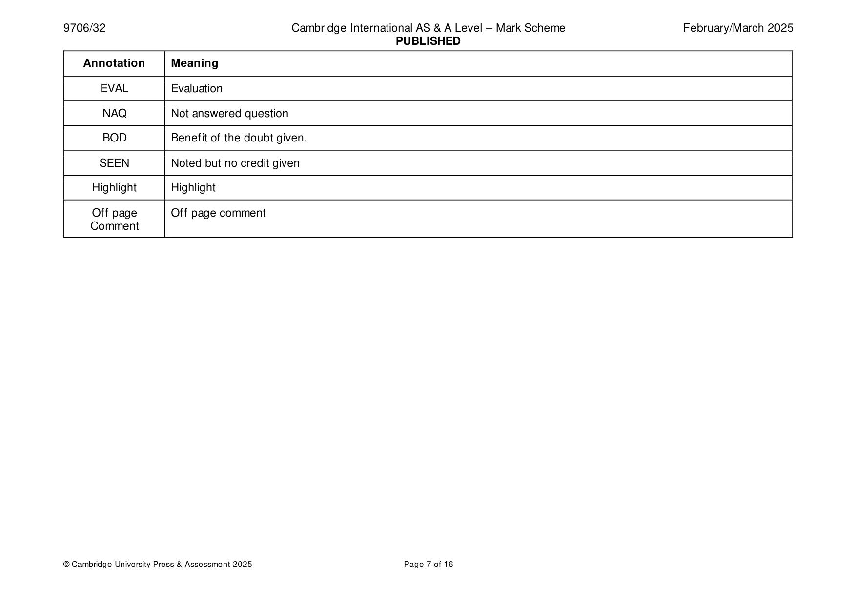 Mark scheme, page 7 of 16