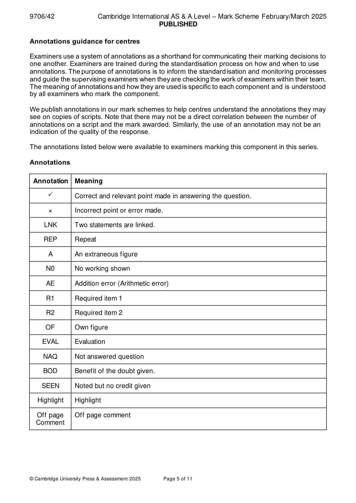 Mark scheme, page 5 of 11