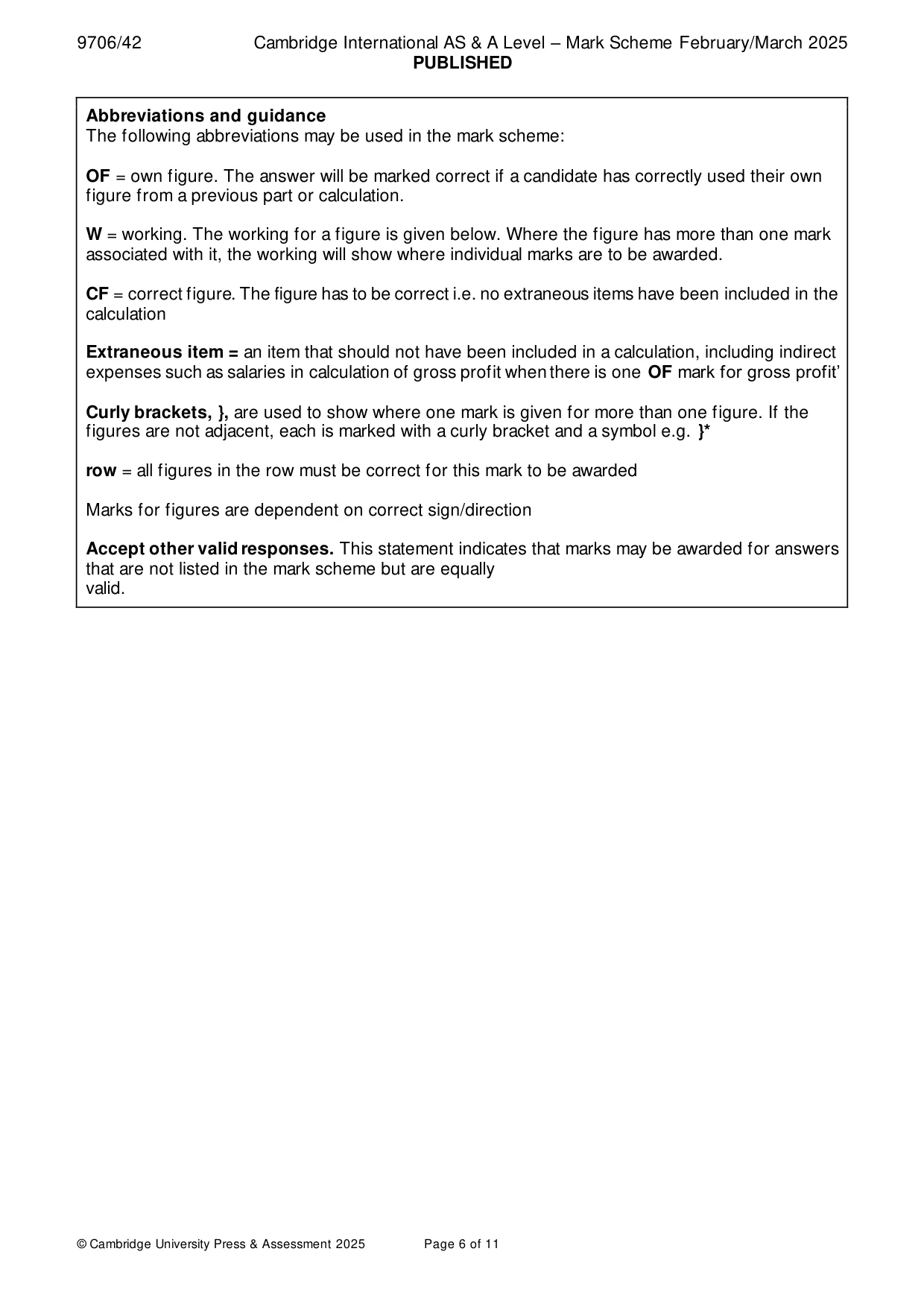 Mark scheme, page 6 of 11