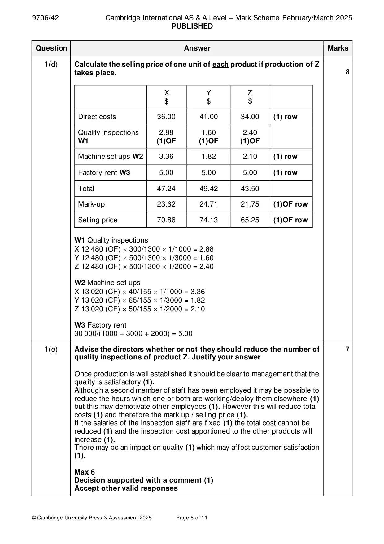 Mark scheme, page 8 of 11