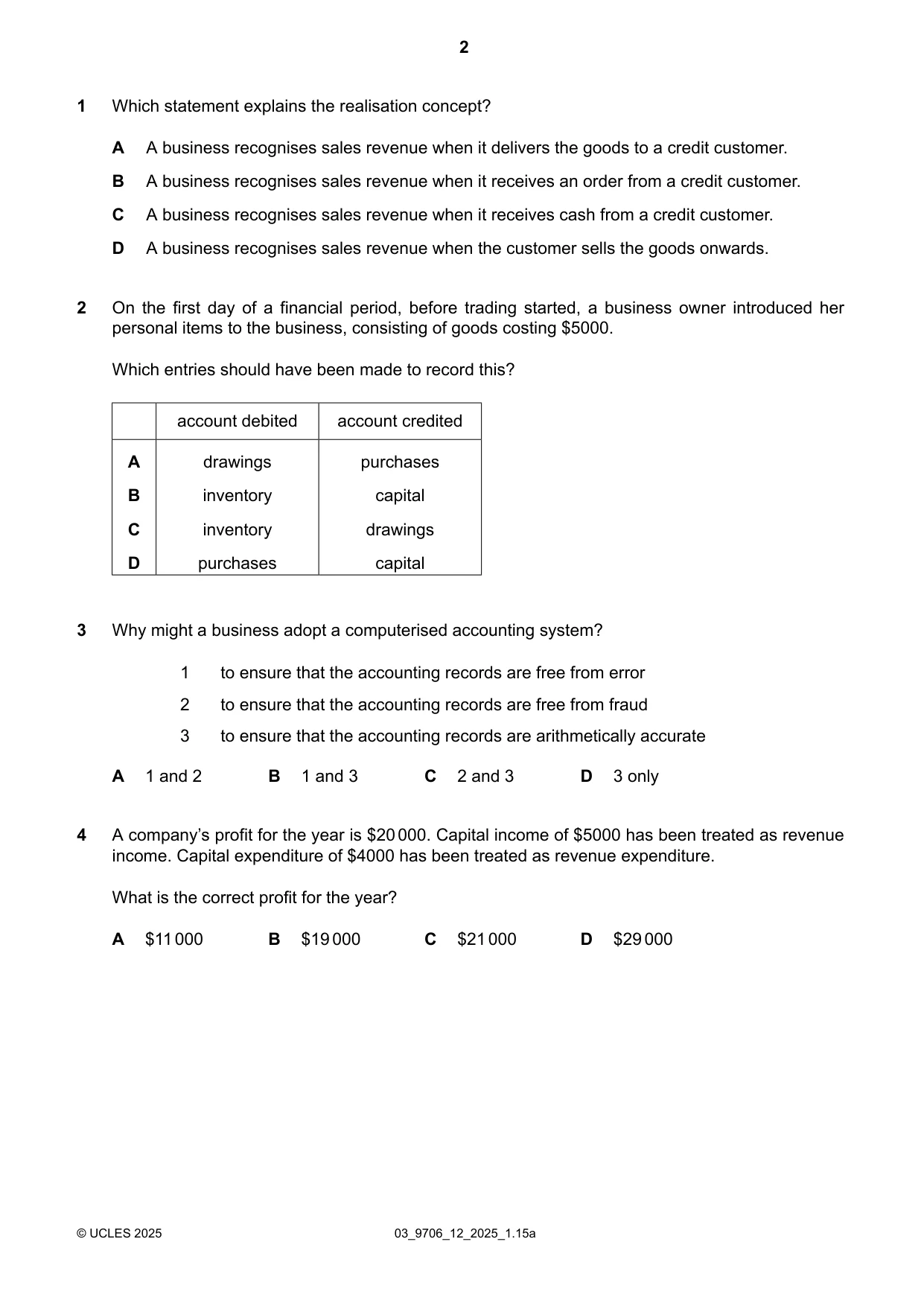 Cambridge A Level Accounting 9706 2025 Feb/March Paper 1 · Variant 2 question paper, page 2 of 12