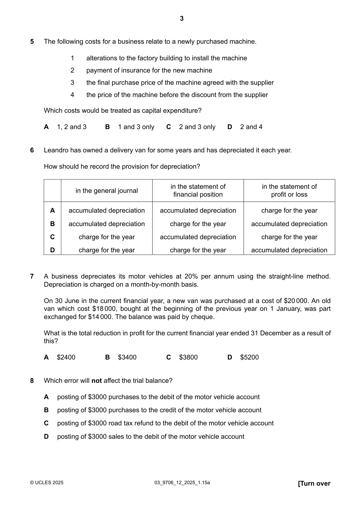 Cambridge A Level Accounting 9706 2025 Feb/March Paper 1 · Variant 2 question paper, page 3 of 12