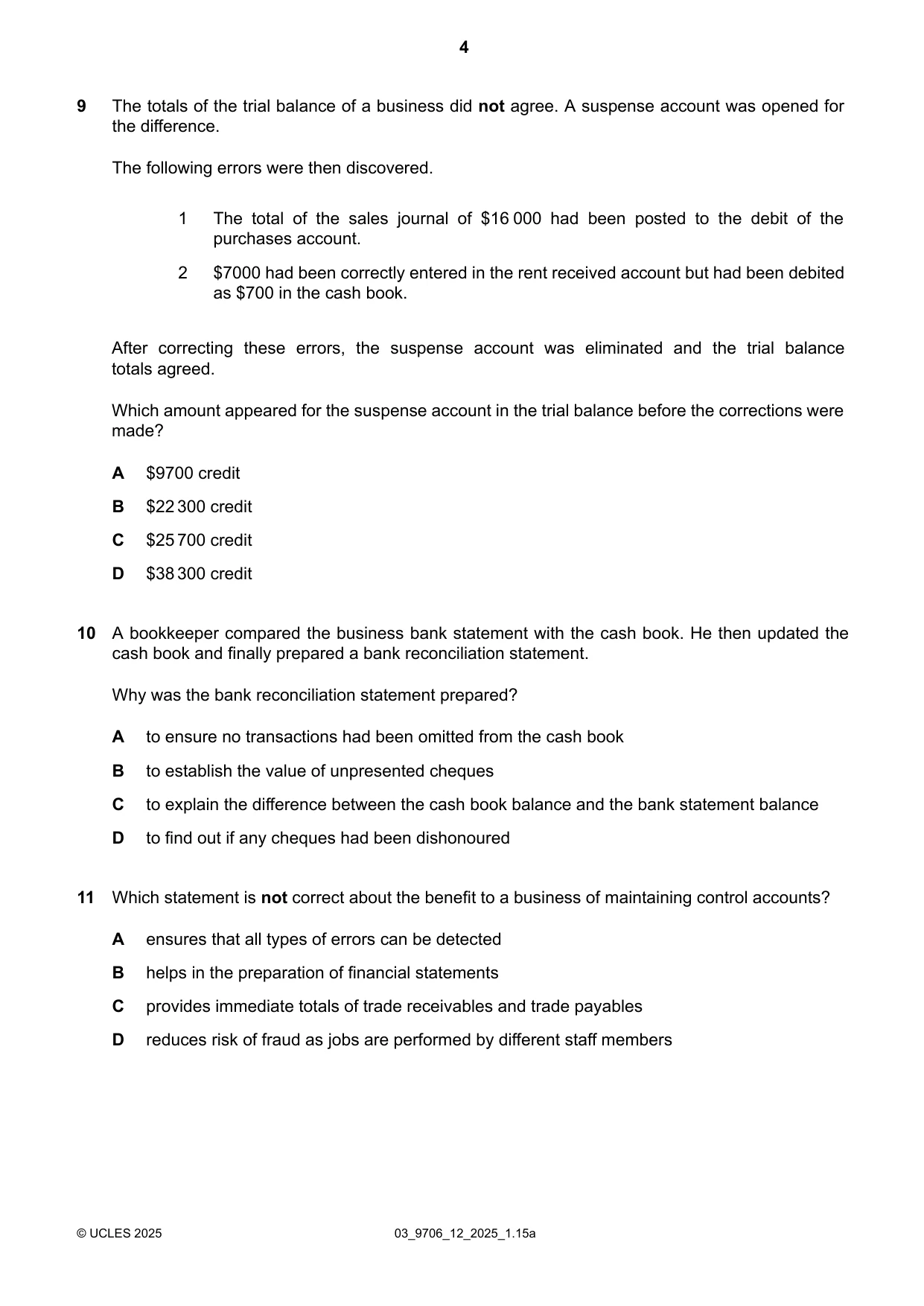 Cambridge A Level Accounting 9706 2025 Feb/March Paper 1 · Variant 2 question paper, page 4 of 12