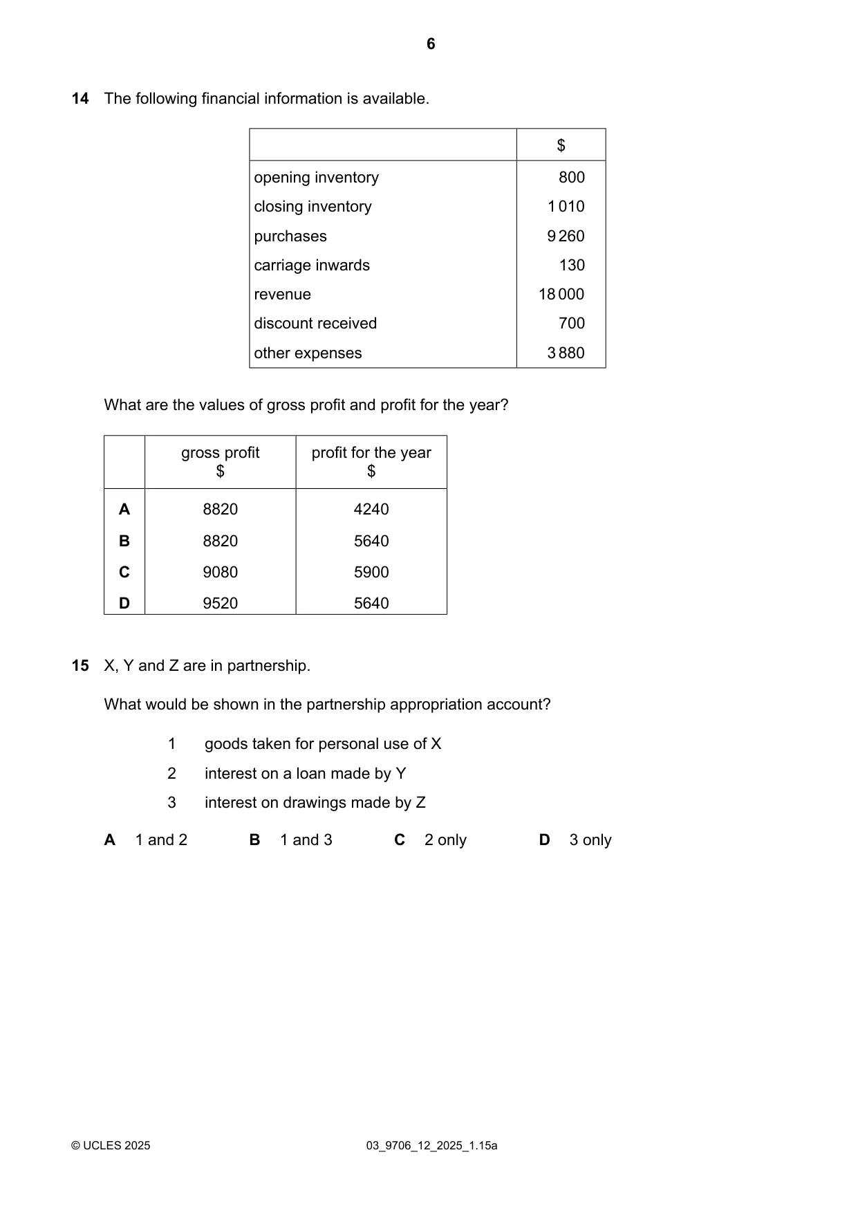 Cambridge A Level Accounting 9706 2025 Feb/March Paper 1 · Variant 2 question paper, page 6 of 12