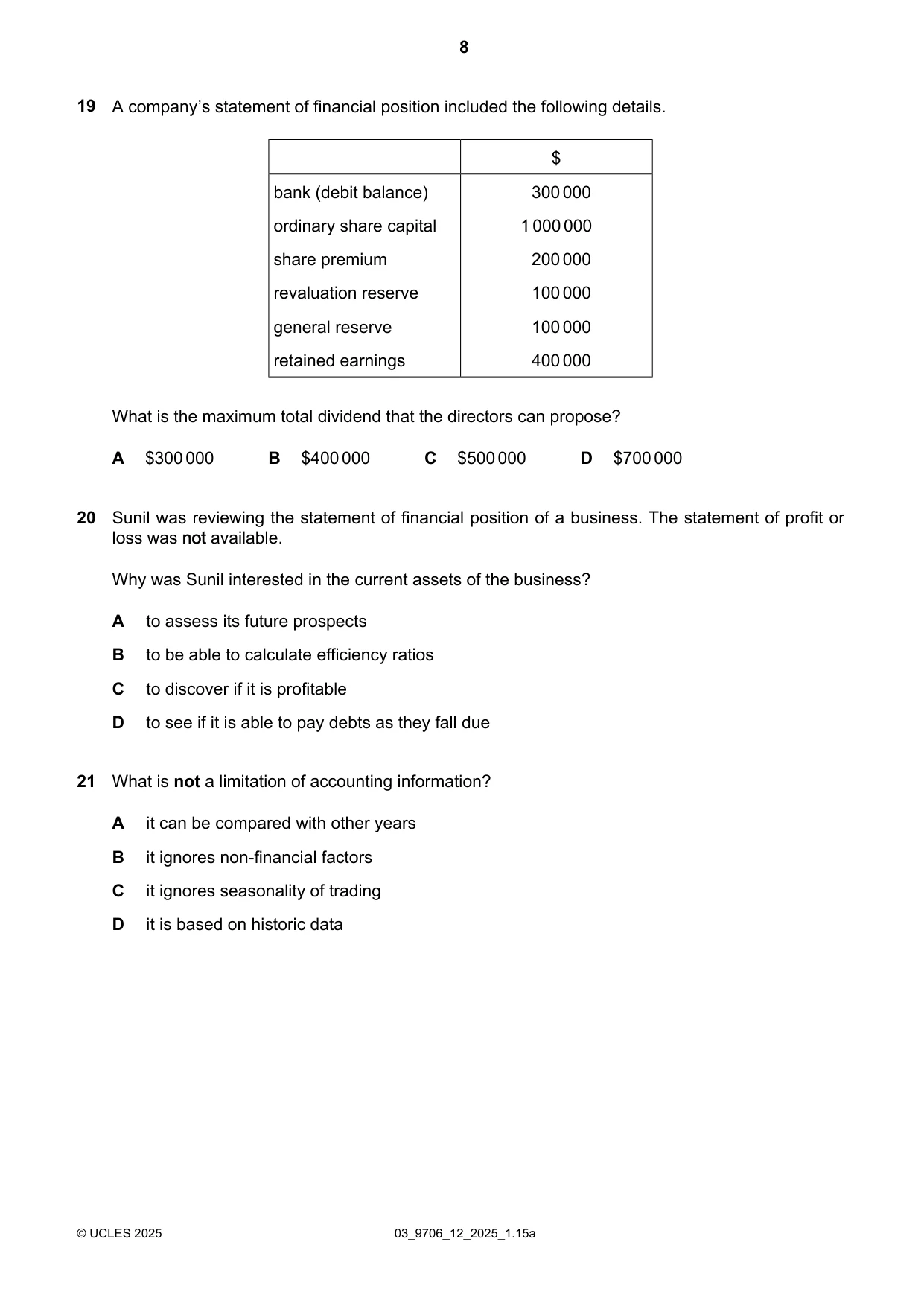 Cambridge A Level Accounting 9706 2025 Feb/March Paper 1 · Variant 2 question paper, page 8 of 12