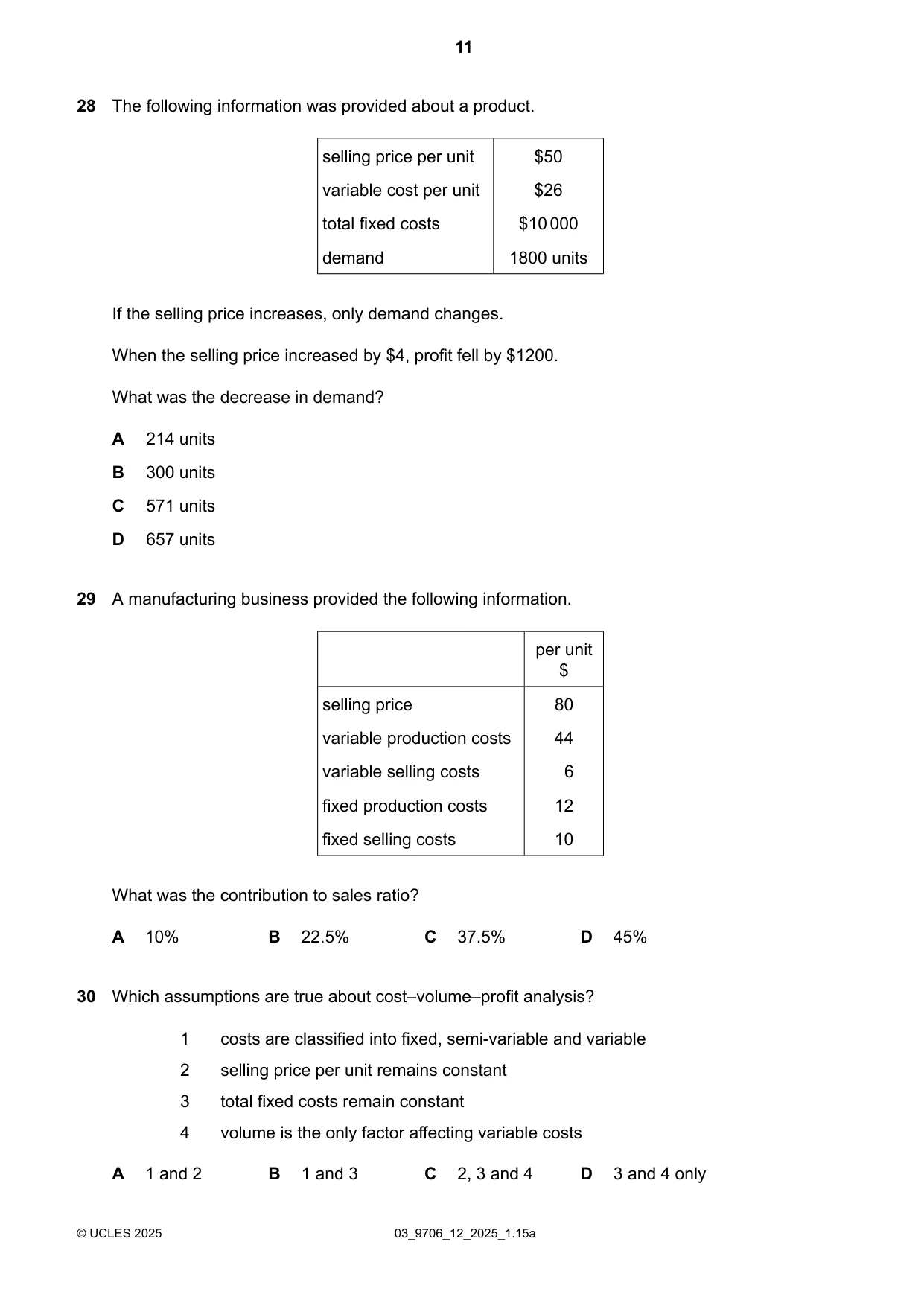 Cambridge A Level Accounting 9706 2025 Feb/March Paper 1 · Variant 2 question paper, page 11 of 12