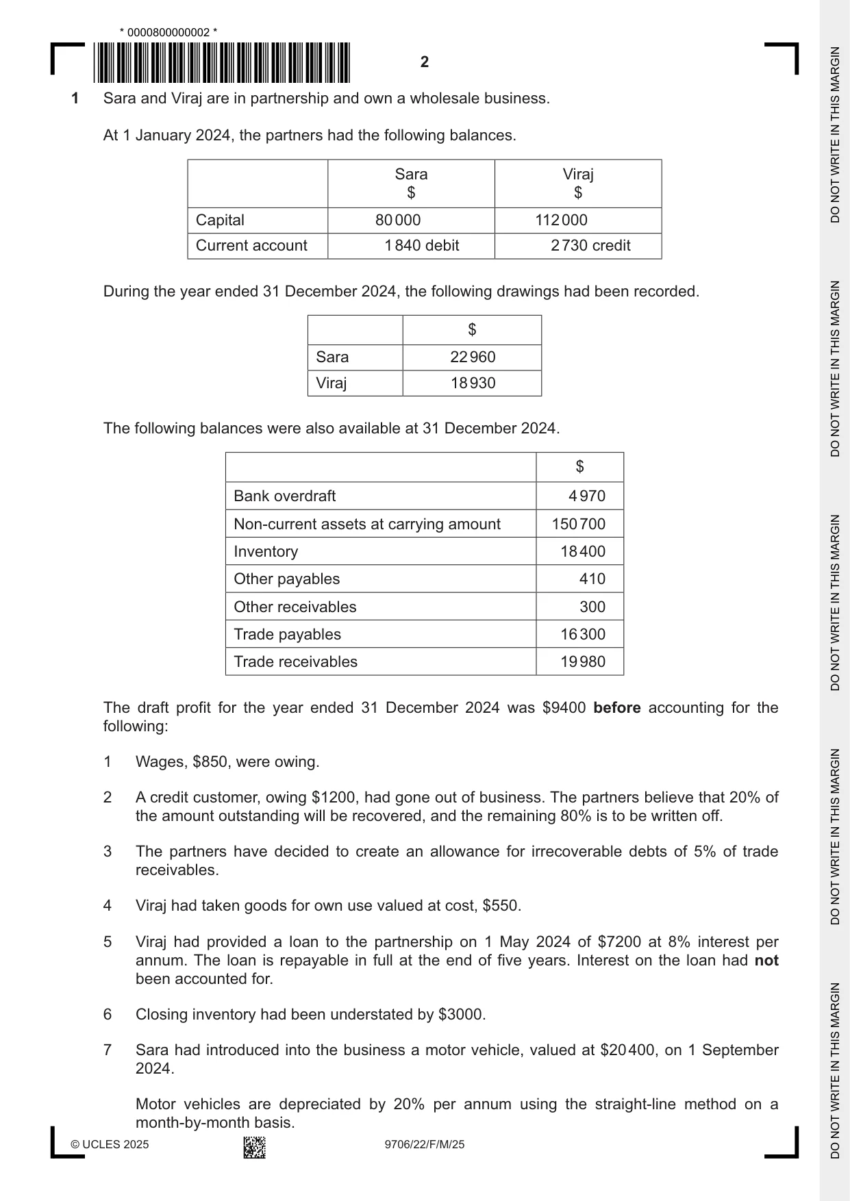 Cambridge A Level Accounting 9706 2025 Feb/March Paper 2 · Variant 2 question paper, page 2 of 24