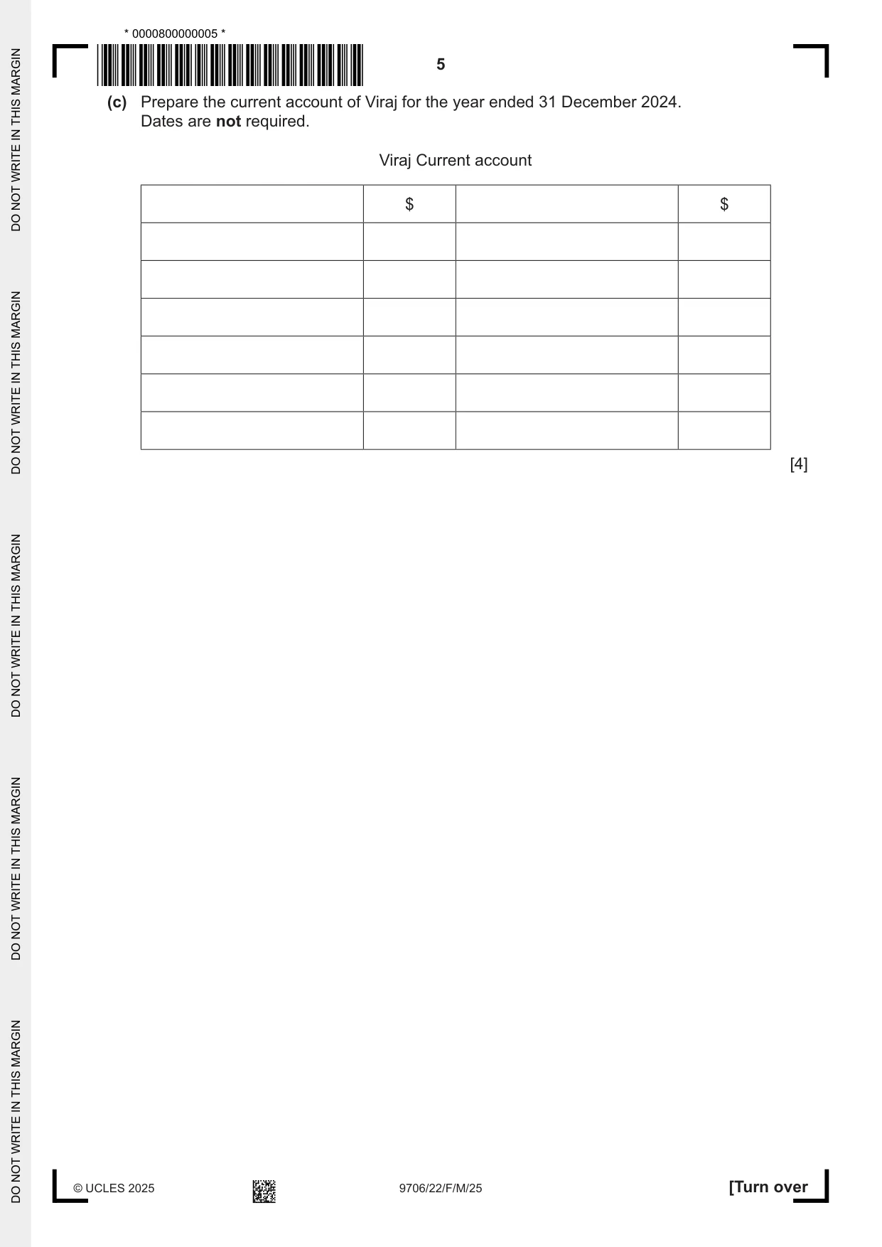 Cambridge A Level Accounting 9706 2025 Feb/March Paper 2 · Variant 2 question paper, page 5 of 24