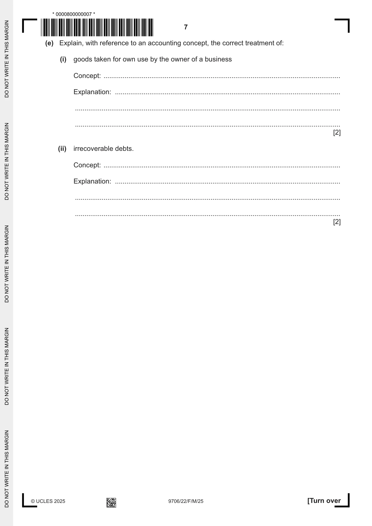 Cambridge A Level Accounting 9706 2025 Feb/March Paper 2 · Variant 2 question paper, page 7 of 24