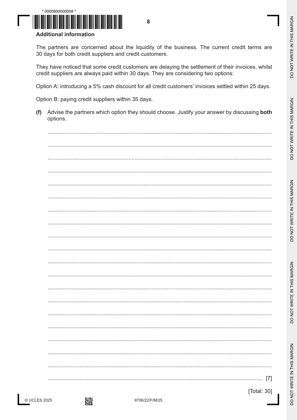 Cambridge A Level Accounting 9706 2025 Feb/March Paper 2 · Variant 2 question paper, page 8 of 24