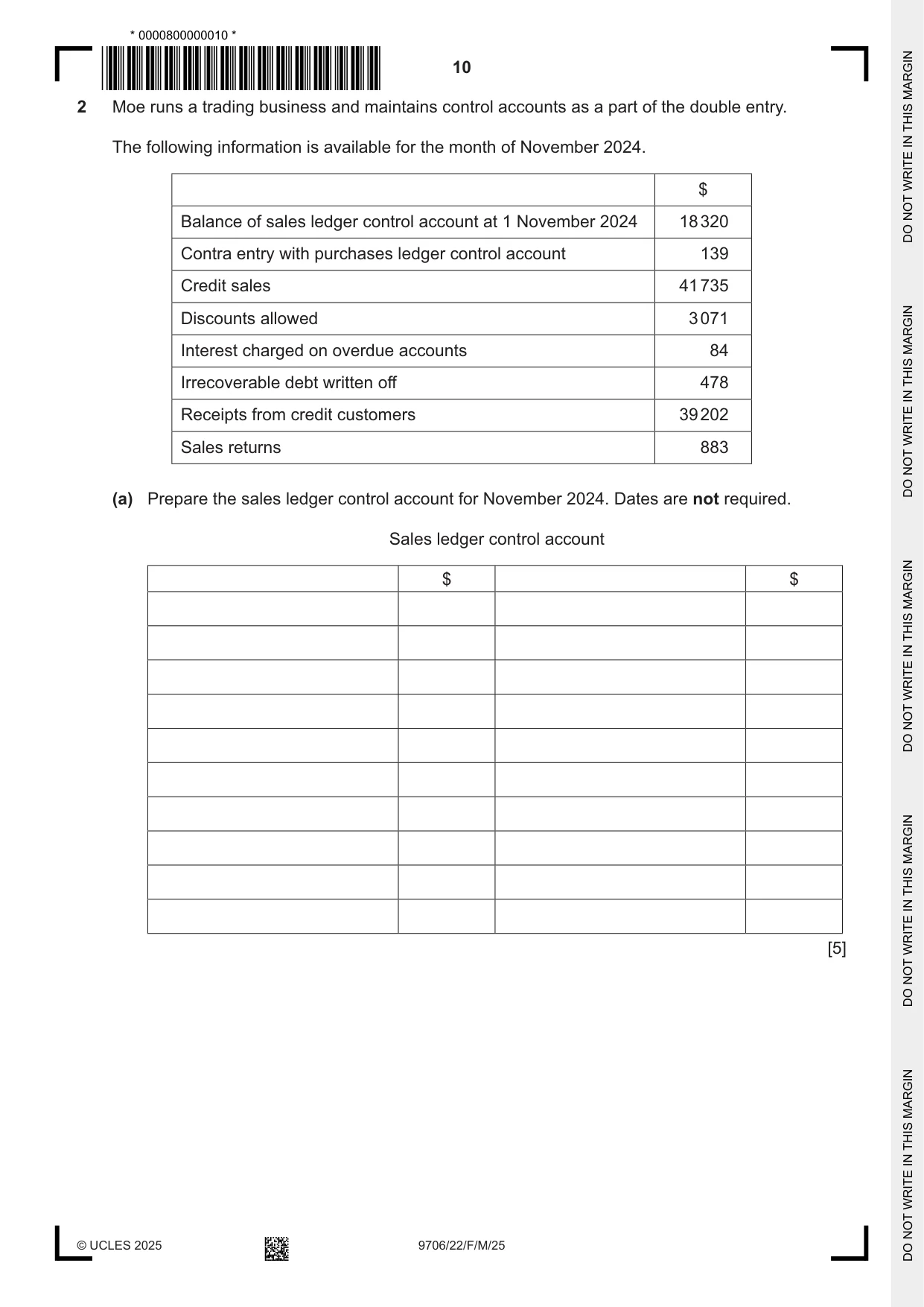 Cambridge A Level Accounting 9706 2025 Feb/March Paper 2 · Variant 2 question paper, page 10 of 24