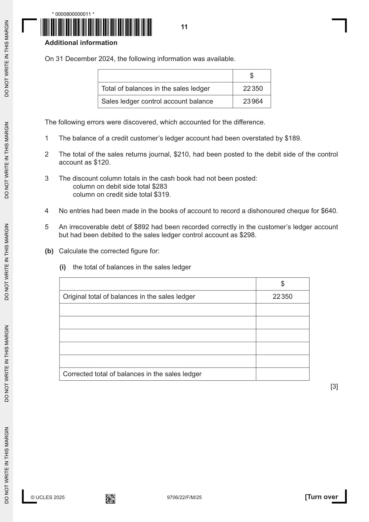 Cambridge A Level Accounting 9706 2025 Feb/March Paper 2 · Variant 2 question paper, page 11 of 24
