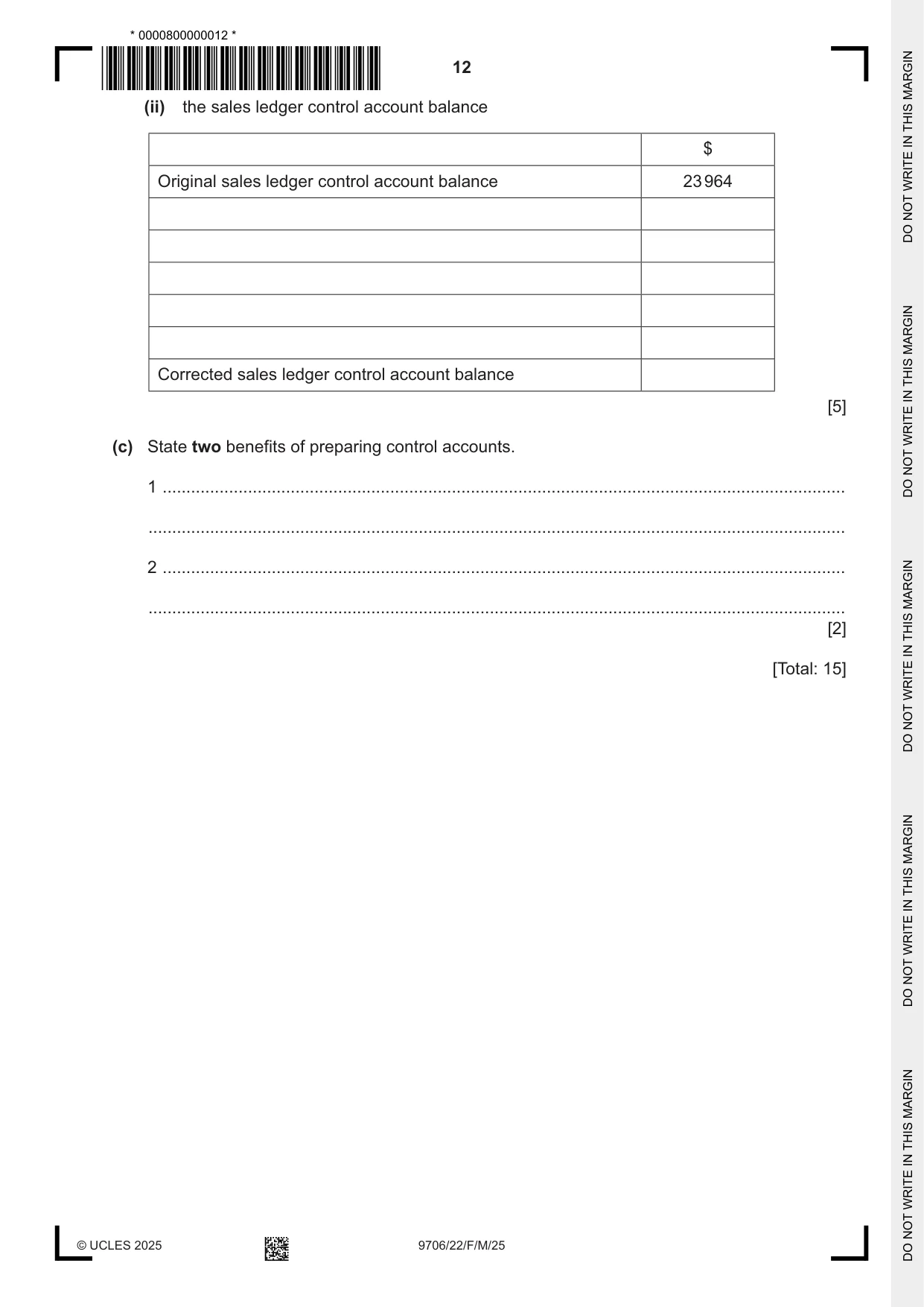 Cambridge A Level Accounting 9706 2025 Feb/March Paper 2 · Variant 2 question paper, page 12 of 24