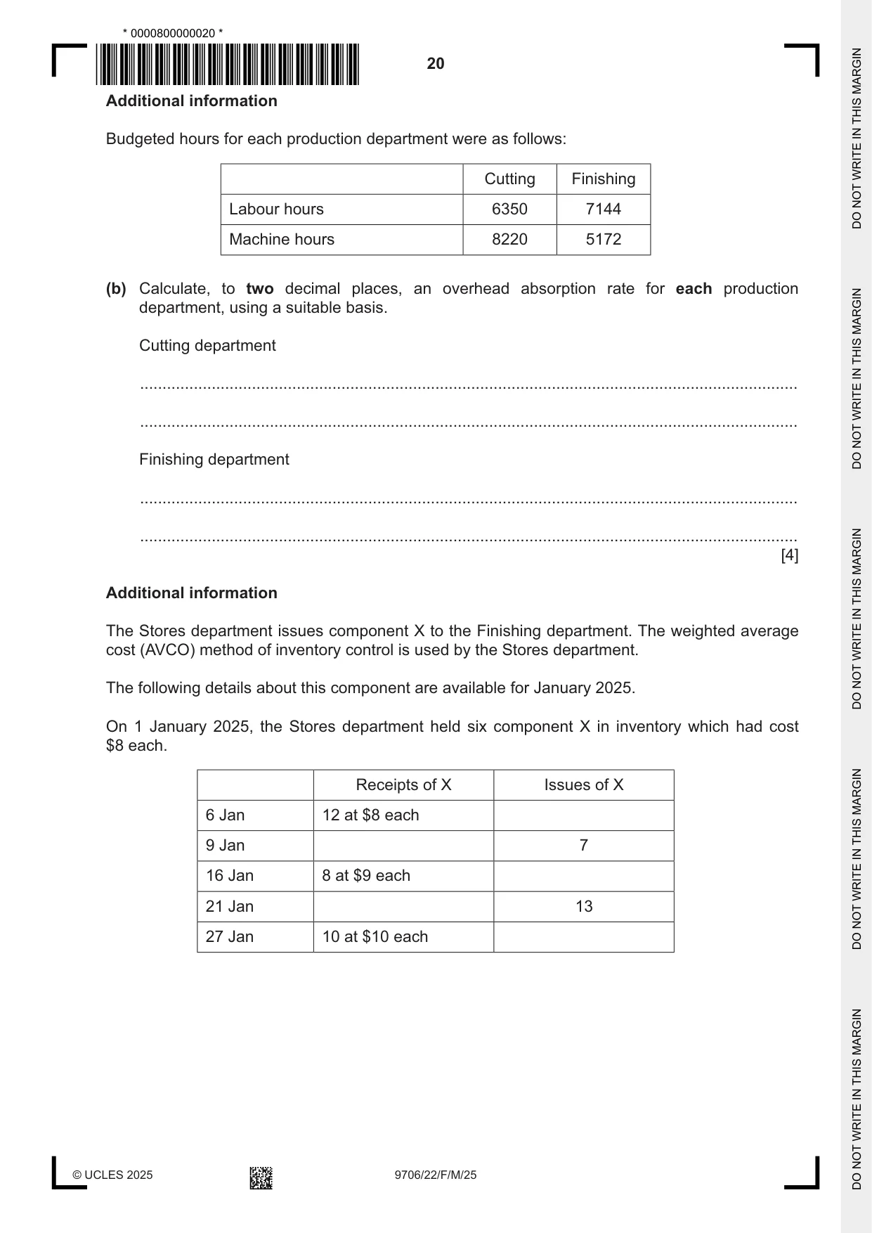Cambridge A Level Accounting 9706 2025 Feb/March Paper 2 · Variant 2 question paper, page 20 of 24
