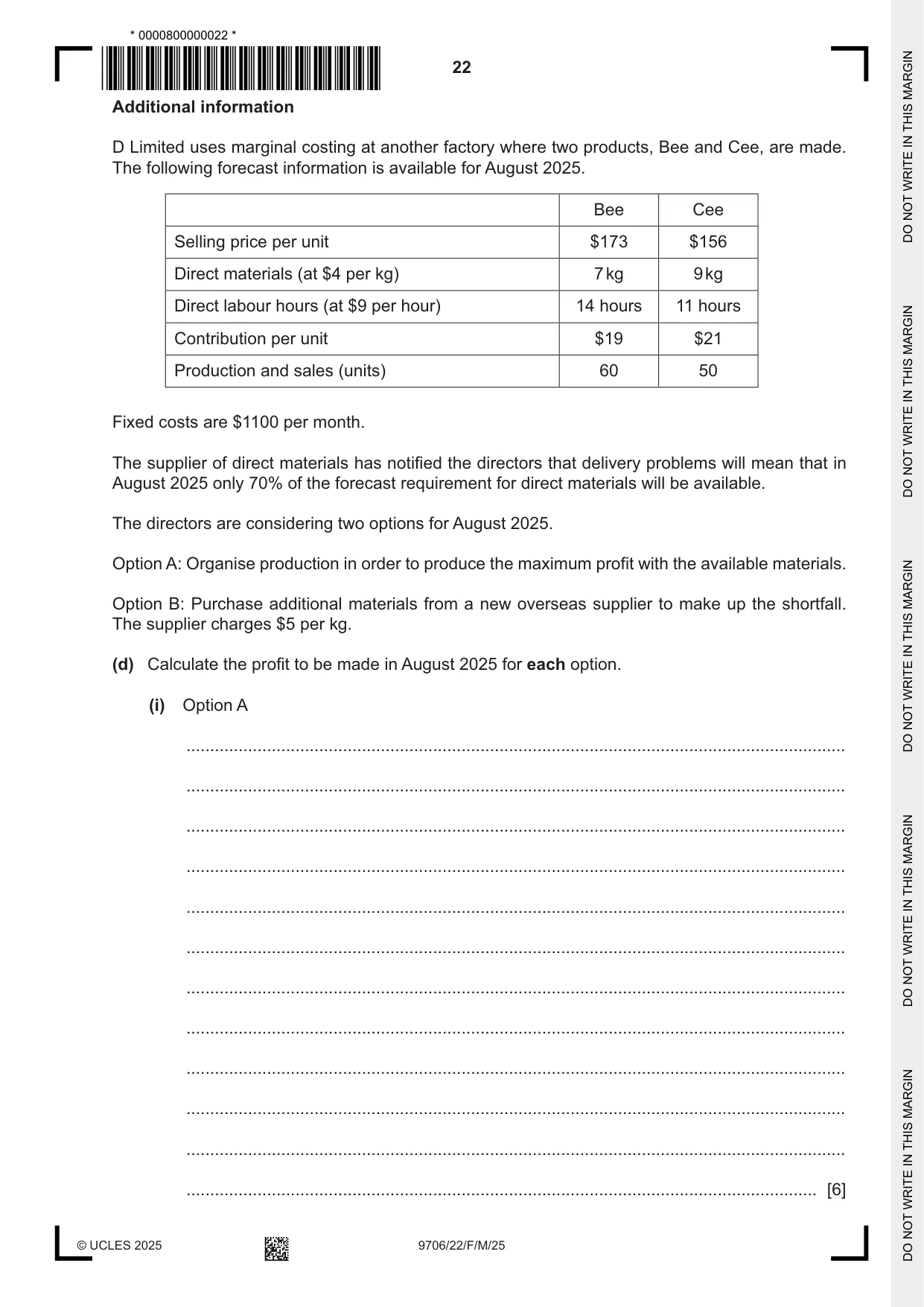 Cambridge A Level Accounting 9706 2025 Feb/March Paper 2 · Variant 2 question paper, page 22 of 24