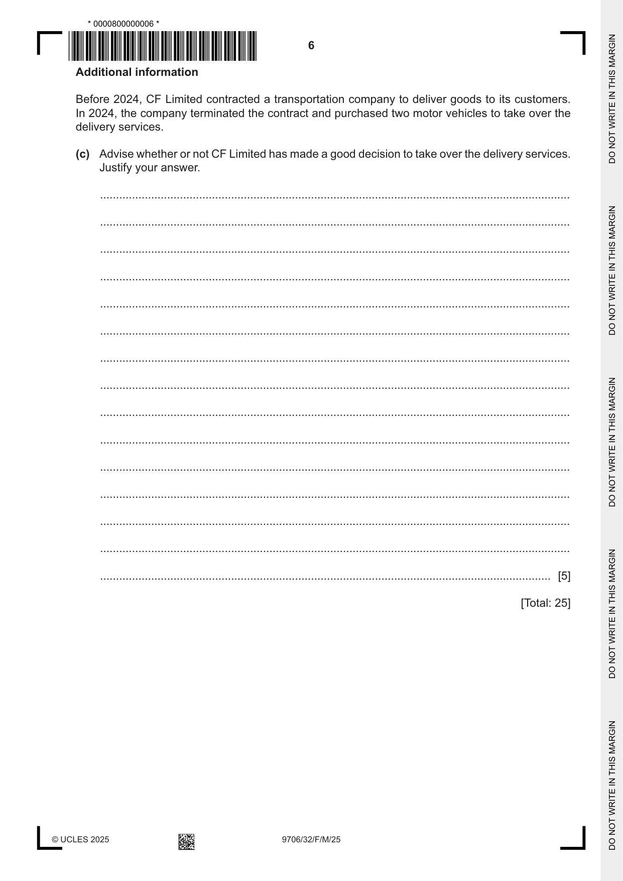 Cambridge A Level Accounting 9706 2025 Feb/March Paper 3 · Variant 2 question paper, page 6 of 16