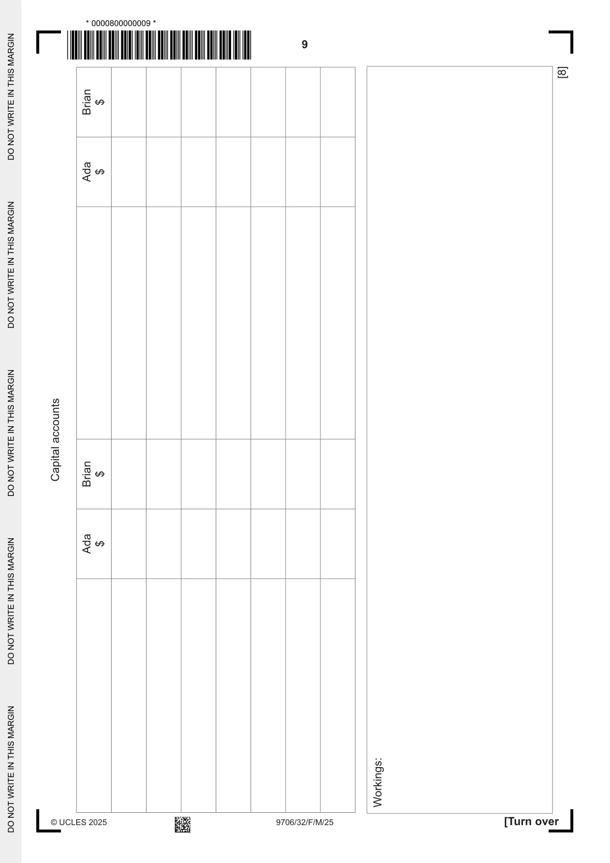 Cambridge A Level Accounting 9706 2025 Feb/March Paper 3 · Variant 2 question paper, page 9 of 16