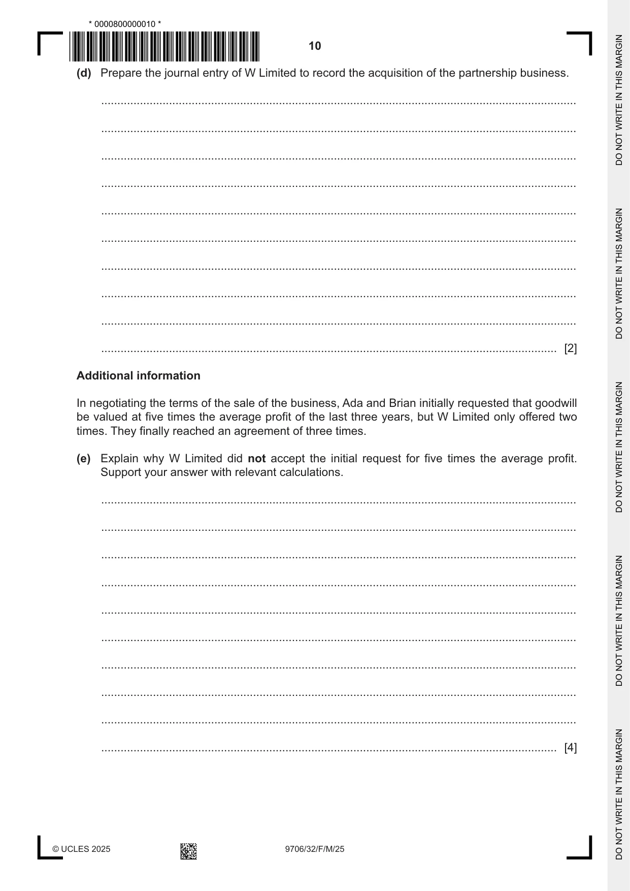 Cambridge A Level Accounting 9706 2025 Feb/March Paper 3 · Variant 2 question paper, page 10 of 16
