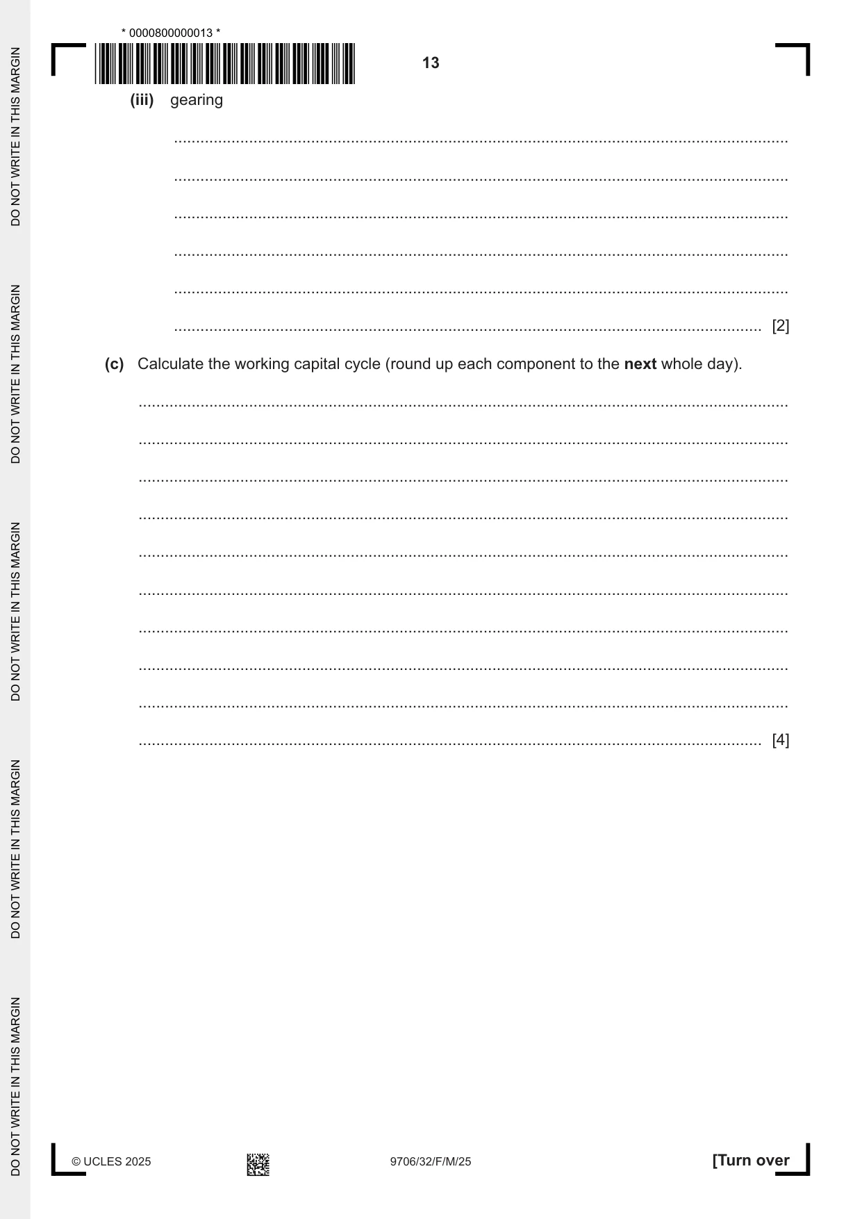 Cambridge A Level Accounting 9706 2025 Feb/March Paper 3 · Variant 2 question paper, page 13 of 16