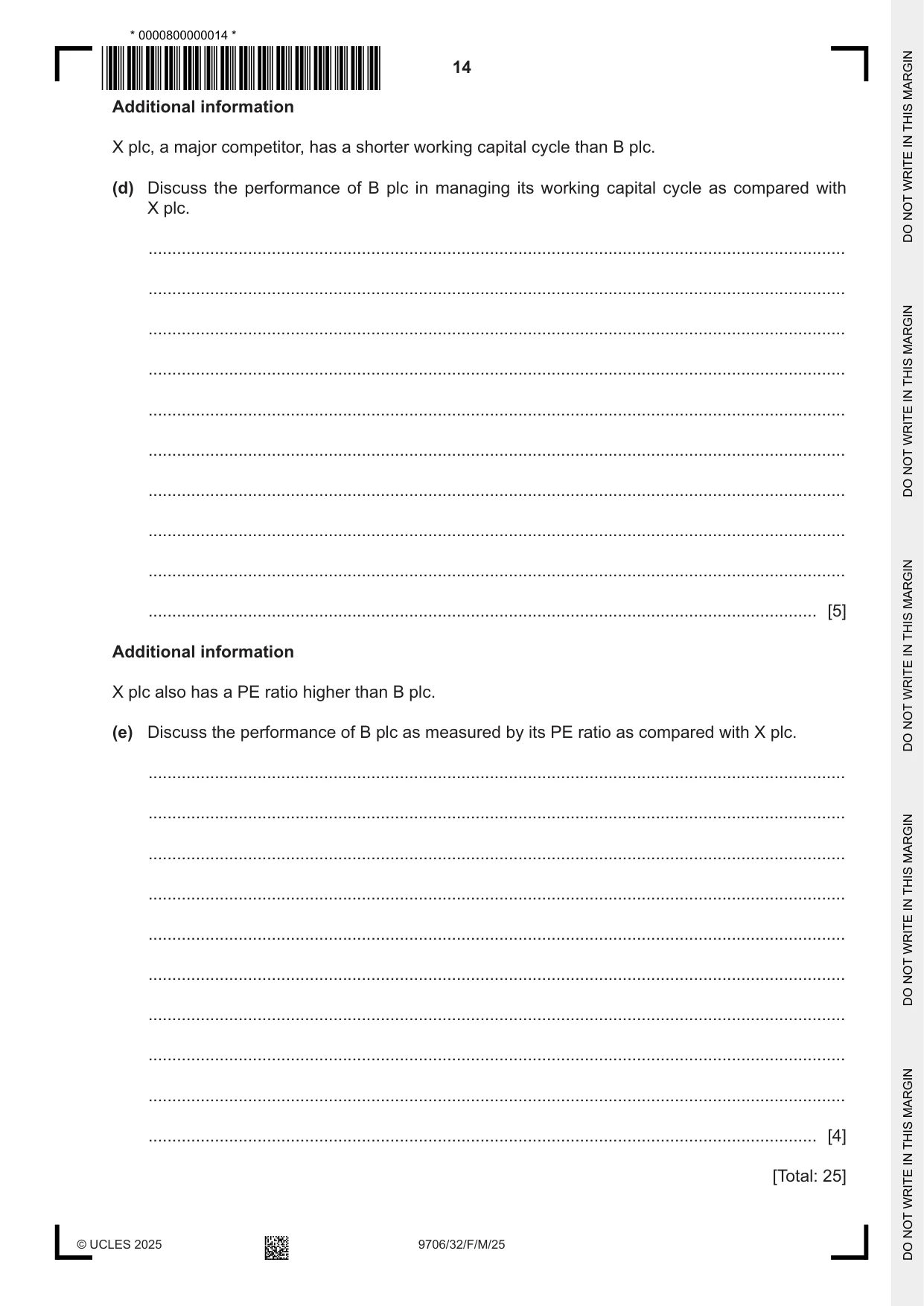 Cambridge A Level Accounting 9706 2025 Feb/March Paper 3 · Variant 2 question paper, page 14 of 16