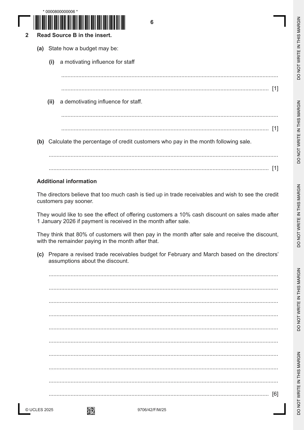 Cambridge A Level Accounting 9706 2025 Feb/March Paper 4 · Variant 2 question paper, page 6 of 12