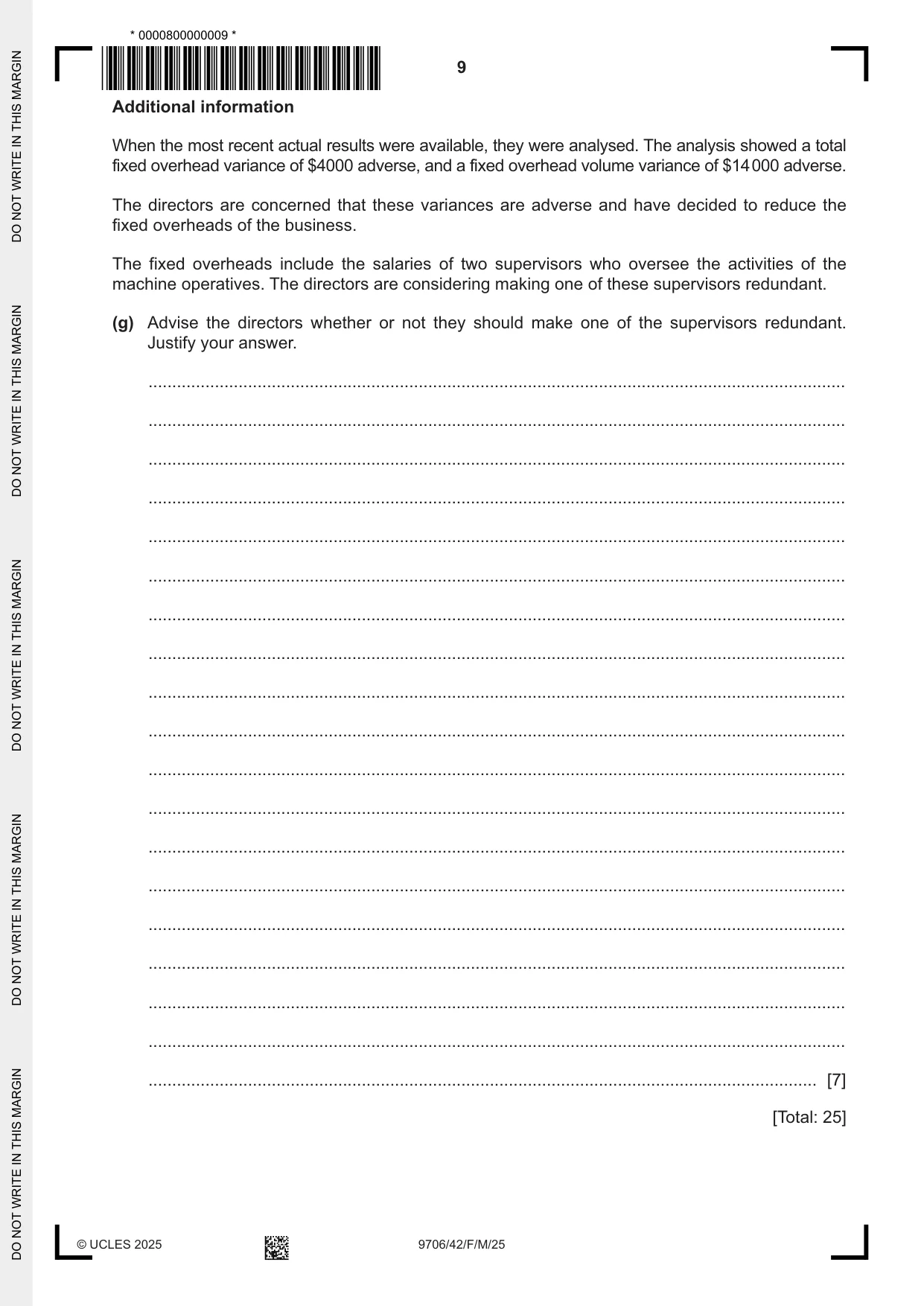 Cambridge A Level Accounting 9706 2025 Feb/March Paper 4 · Variant 2 question paper, page 9 of 12