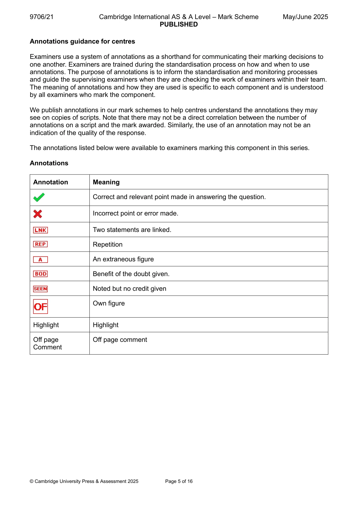 Mark scheme, page 5 of 16