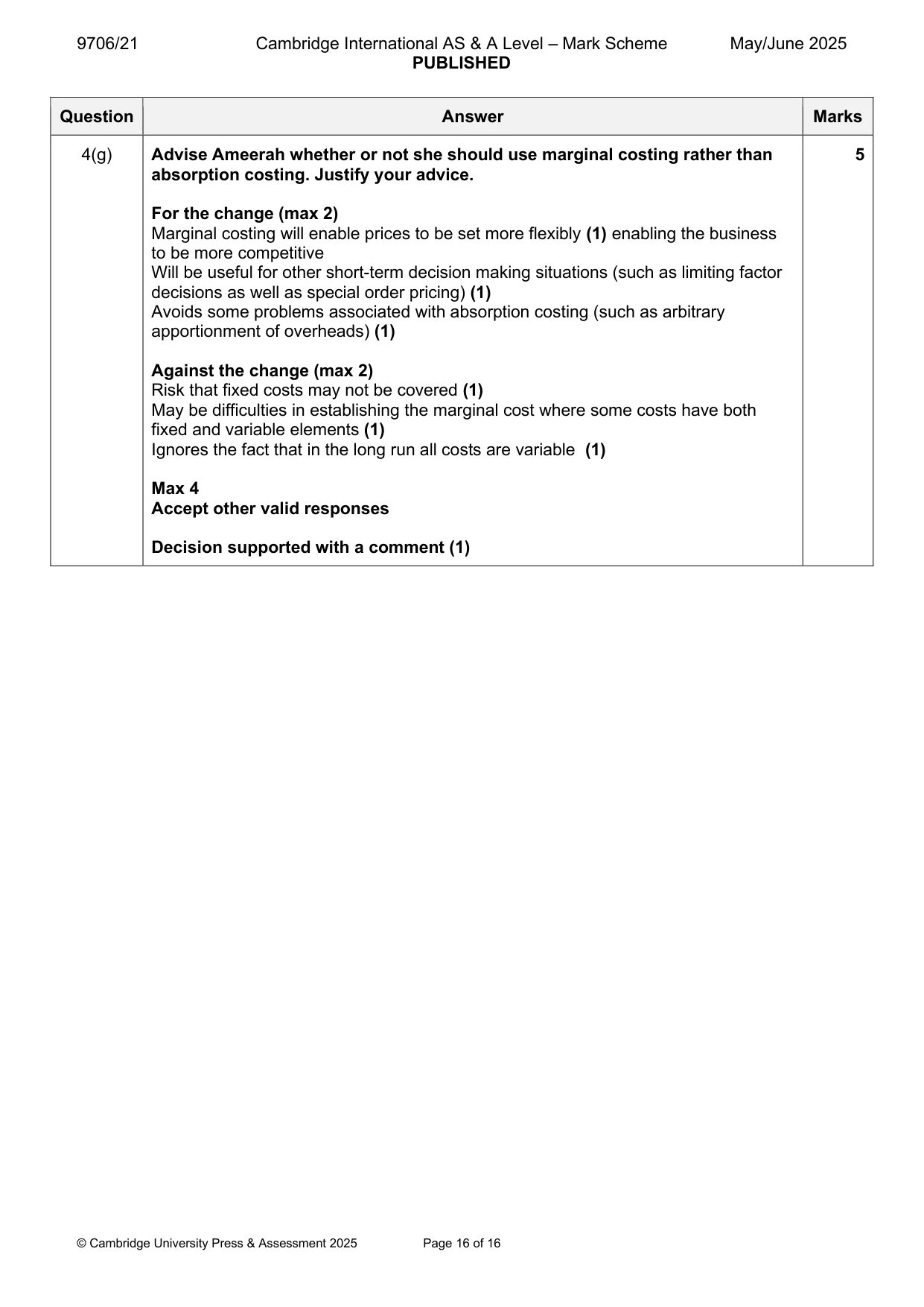 Mark scheme, page 16 of 16