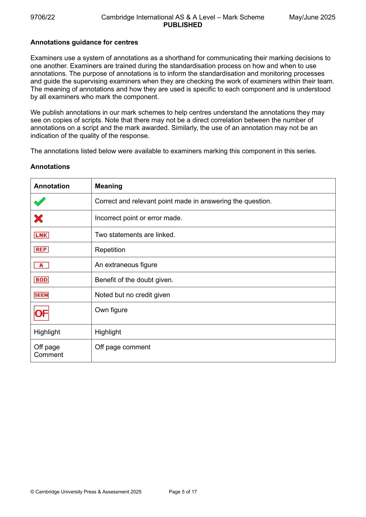 Mark scheme, page 5 of 17