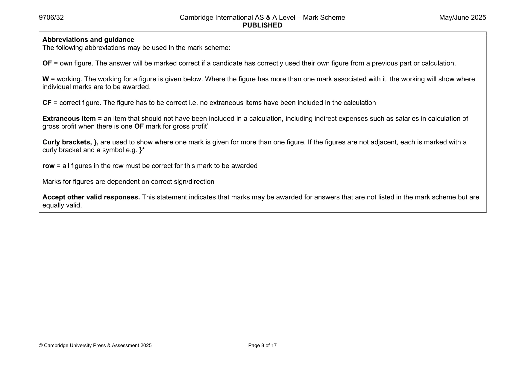 Mark scheme, page 8 of 17