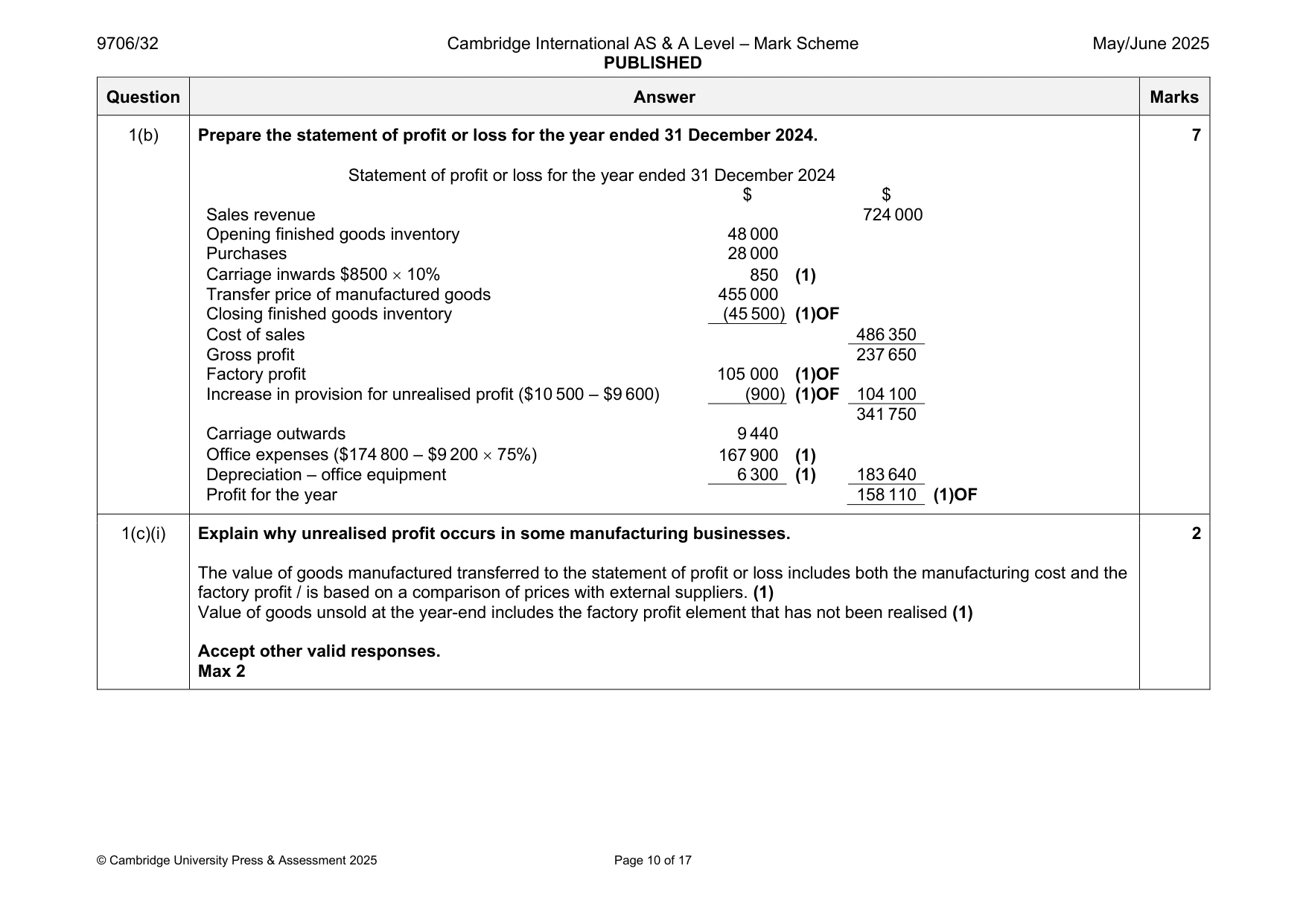 Mark scheme, page 10 of 17
