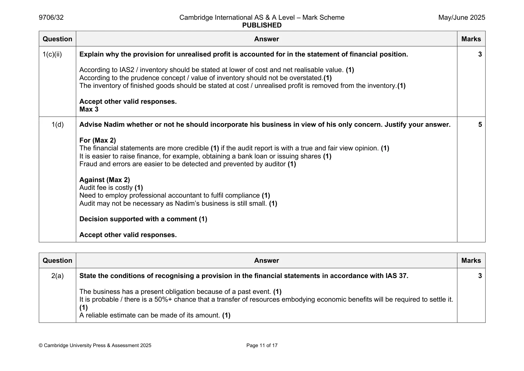 Mark scheme, page 11 of 17