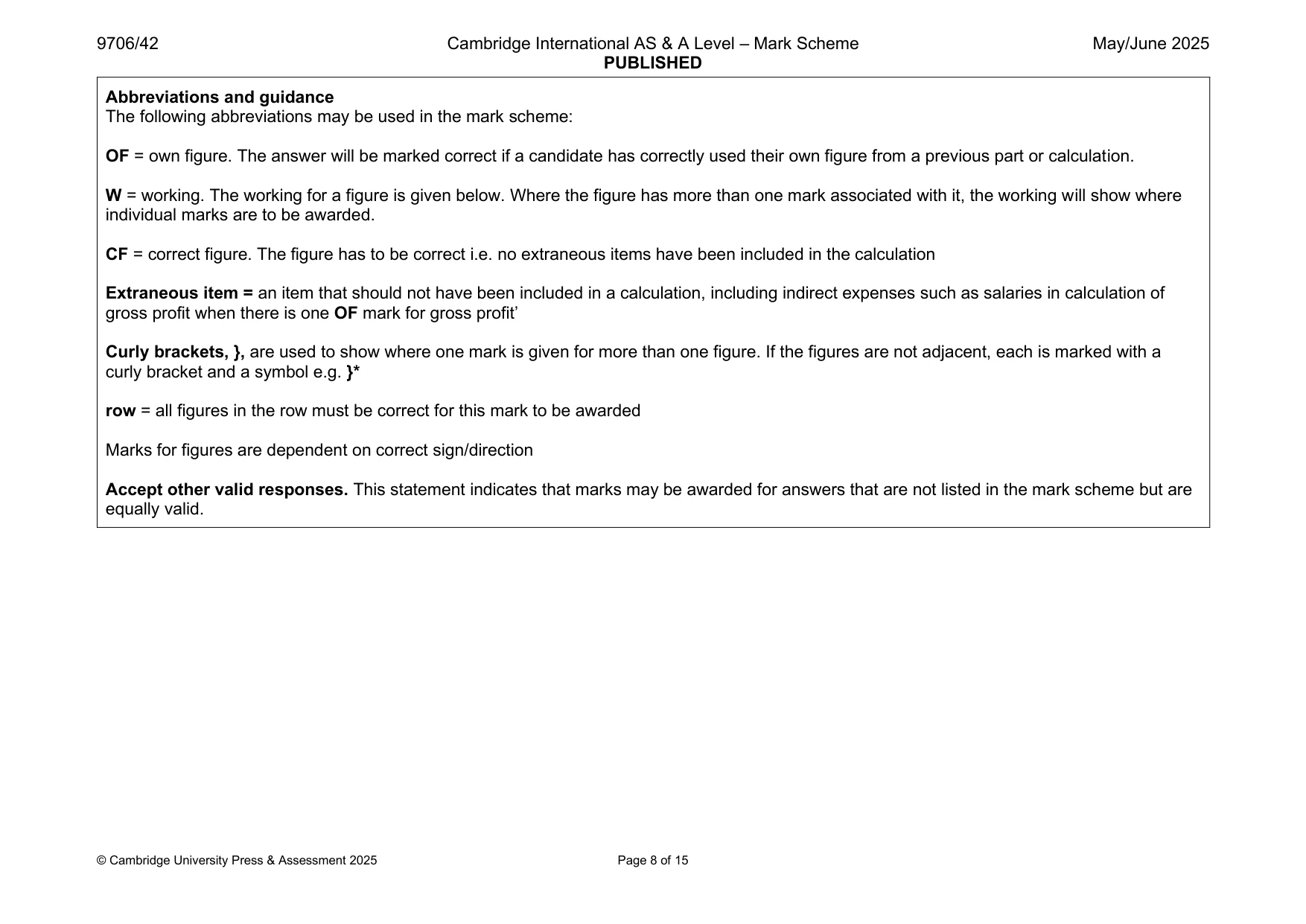 Mark scheme, page 8 of 15