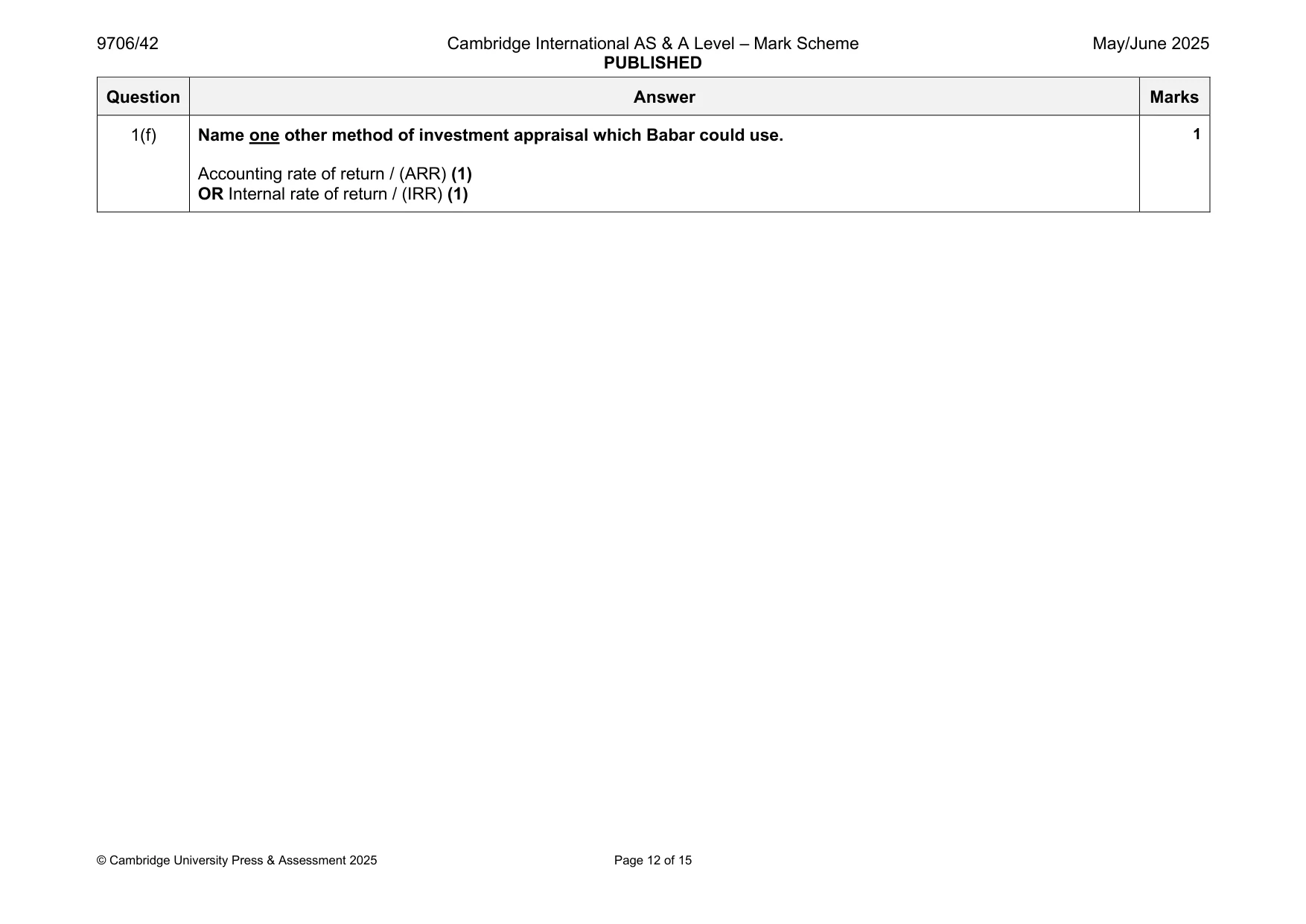 Mark scheme, page 12 of 15