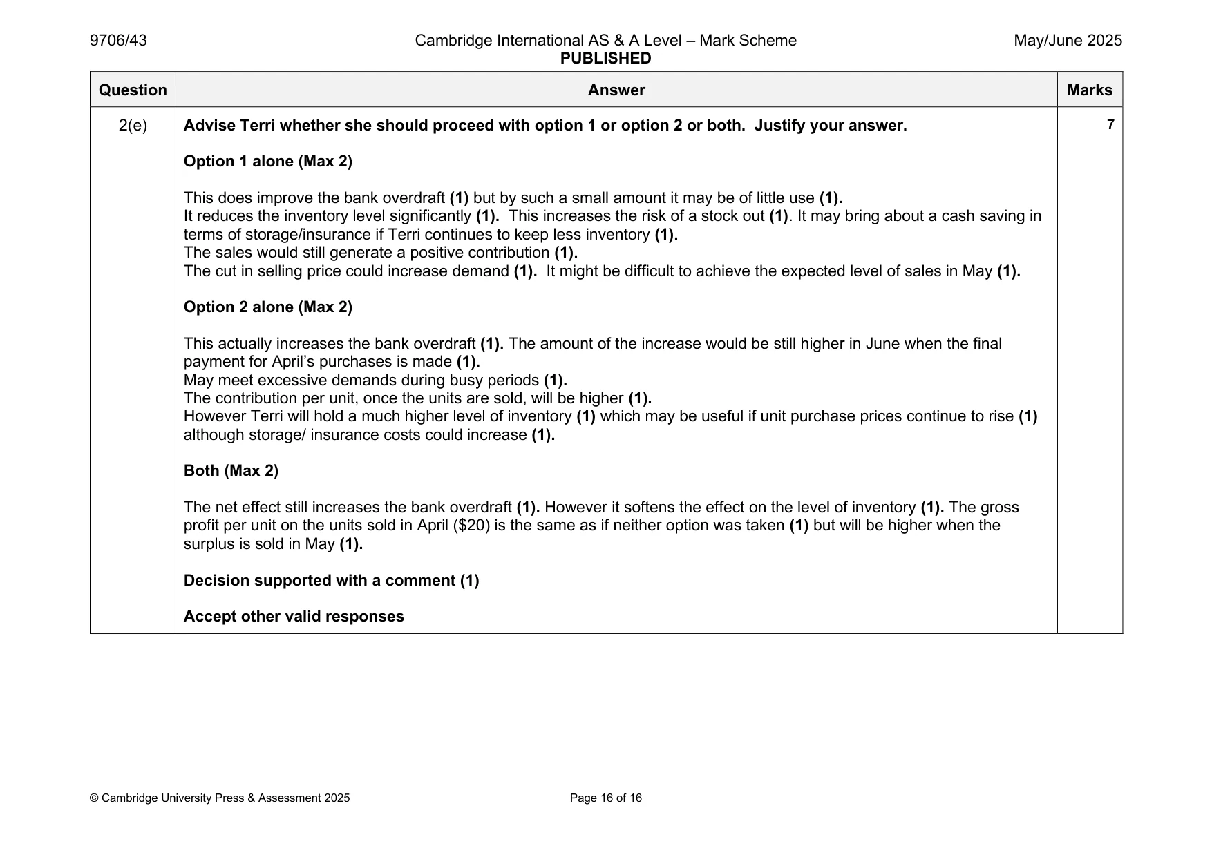 Mark scheme, page 16 of 16