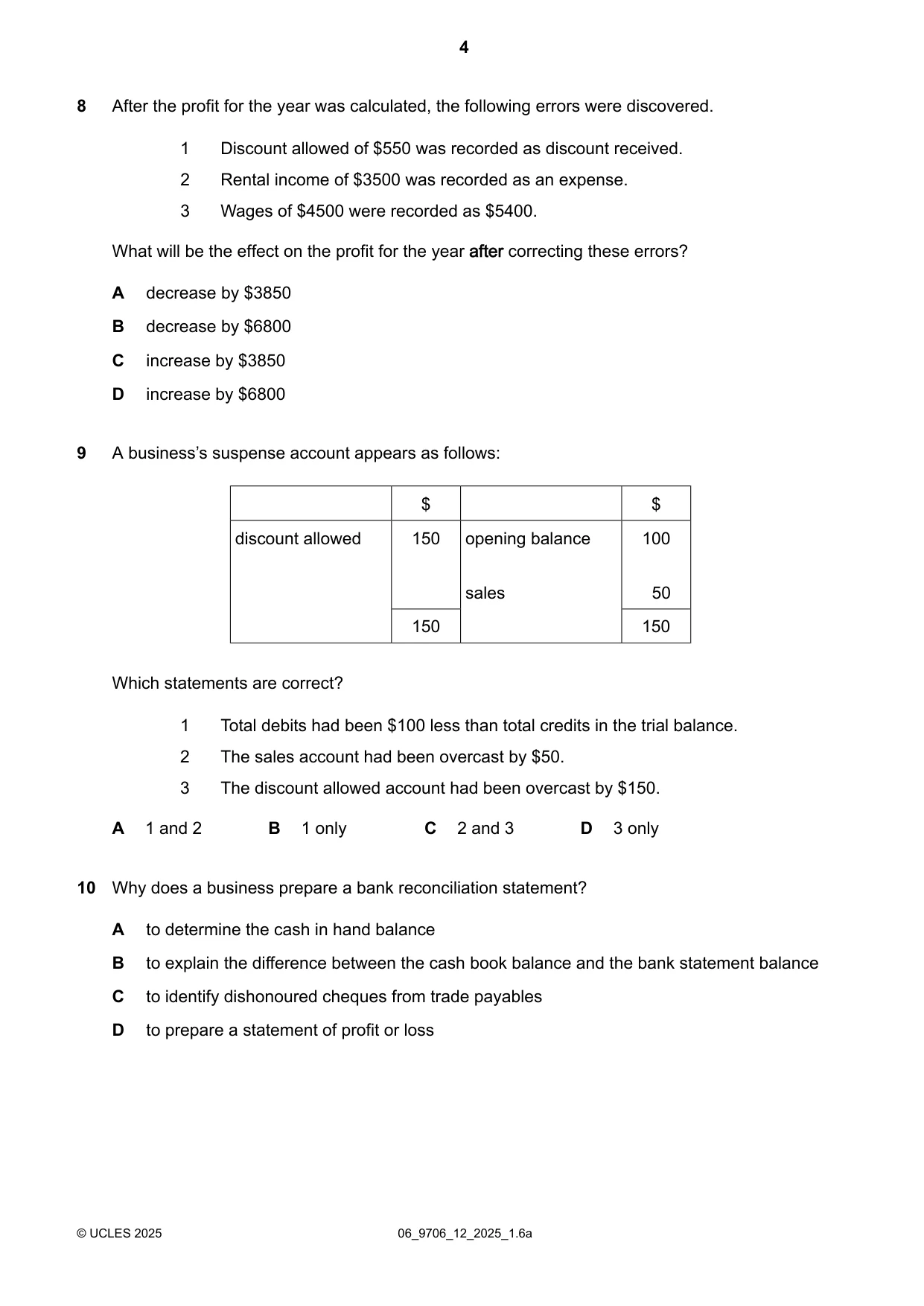 Cambridge A Level Accounting 9706 2025 May/June Paper 1 · Variant 2 question paper, page 4 of 12