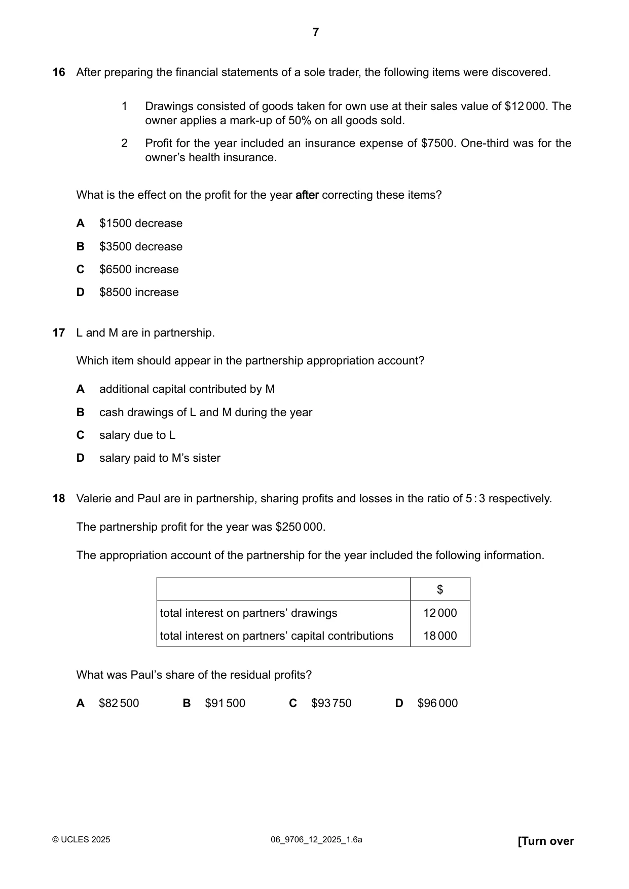 Cambridge A Level Accounting 9706 2025 May/June Paper 1 · Variant 2 question paper, page 7 of 12