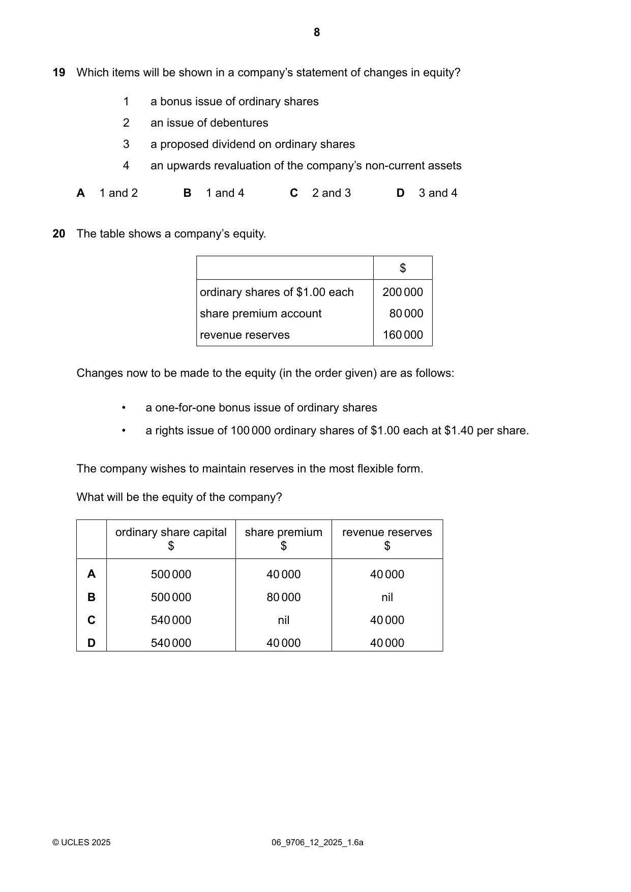 Cambridge A Level Accounting 9706 2025 May/June Paper 1 · Variant 2 question paper, page 8 of 12