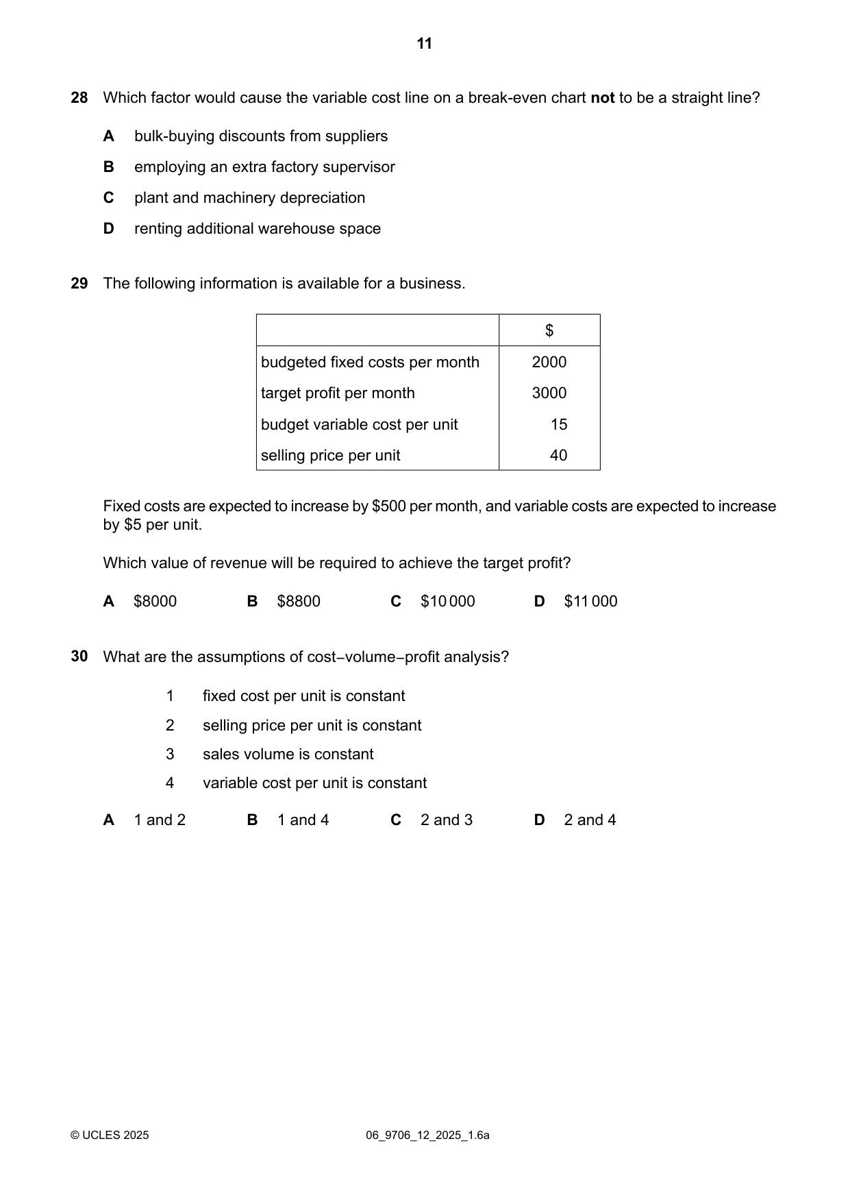 Cambridge A Level Accounting 9706 2025 May/June Paper 1 · Variant 2 question paper, page 11 of 12