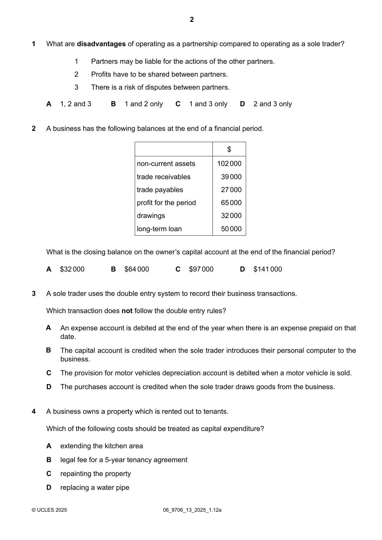 Cambridge A Level Accounting 9706 2025 May/June Paper 1 · Variant 3 question paper, page 2 of 12